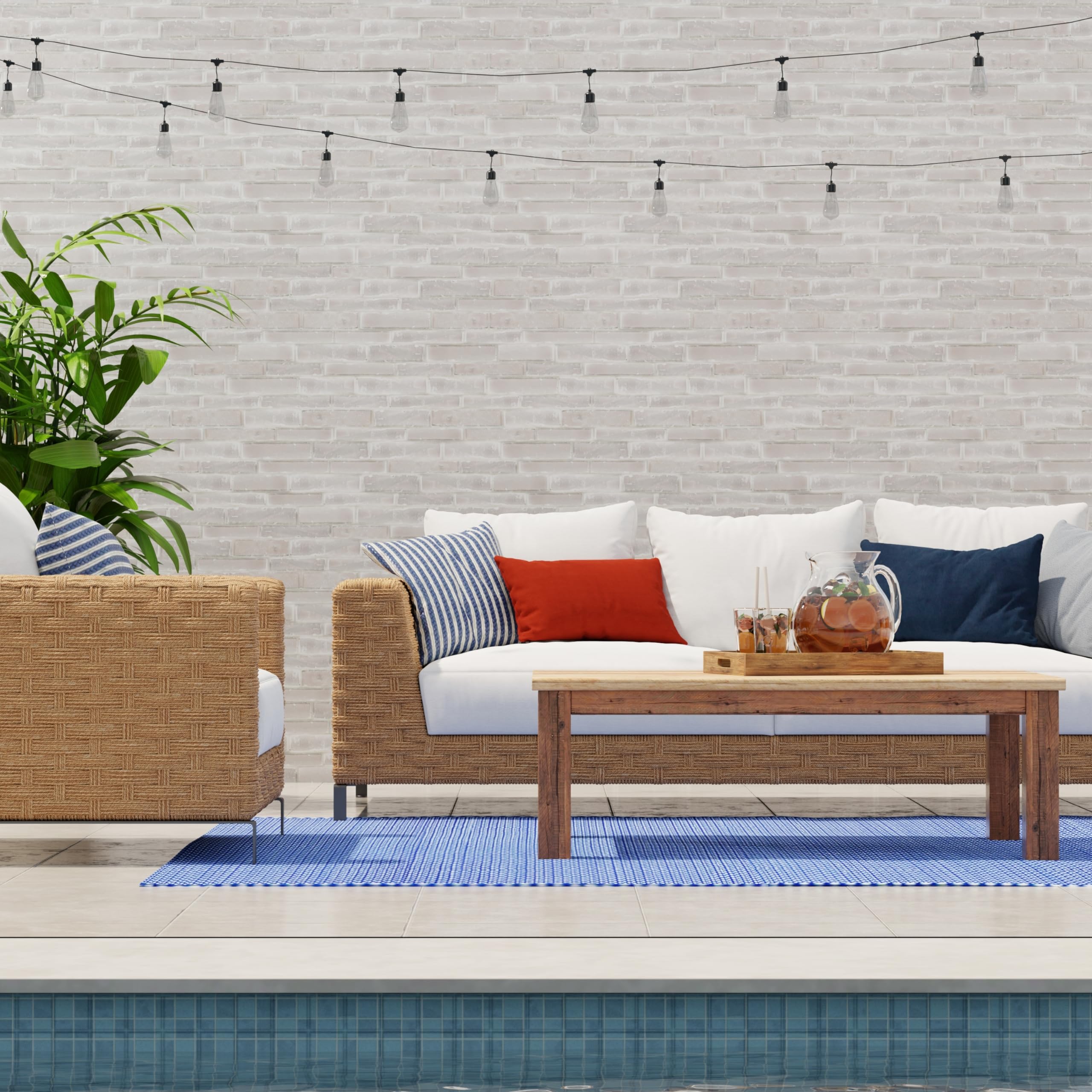 Mad Mats Geometric Outdoor Rug, Reversible Plastic Mat (4' X 6', Basic - Blue/White)