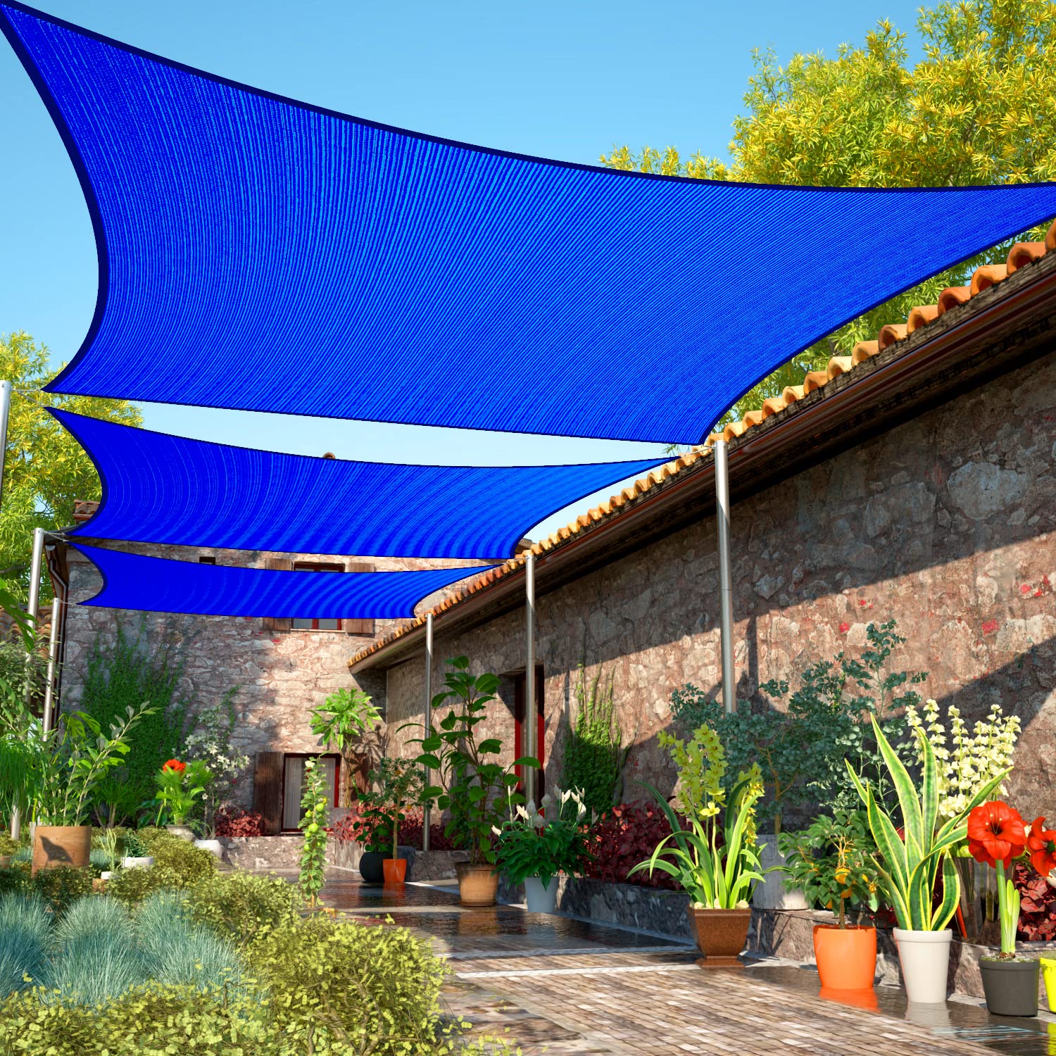 Shademart 8 ' X 9 ' Blue Sun Shade Sail Rectangle Smslr Canopy Fabric Cloth Screen, Water And Air Permeable & Uv Resistant, Heav