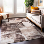 Rugshop Contemporary Abstract Circle Design Soft Area Rug 6' 6'' X 9' Brown