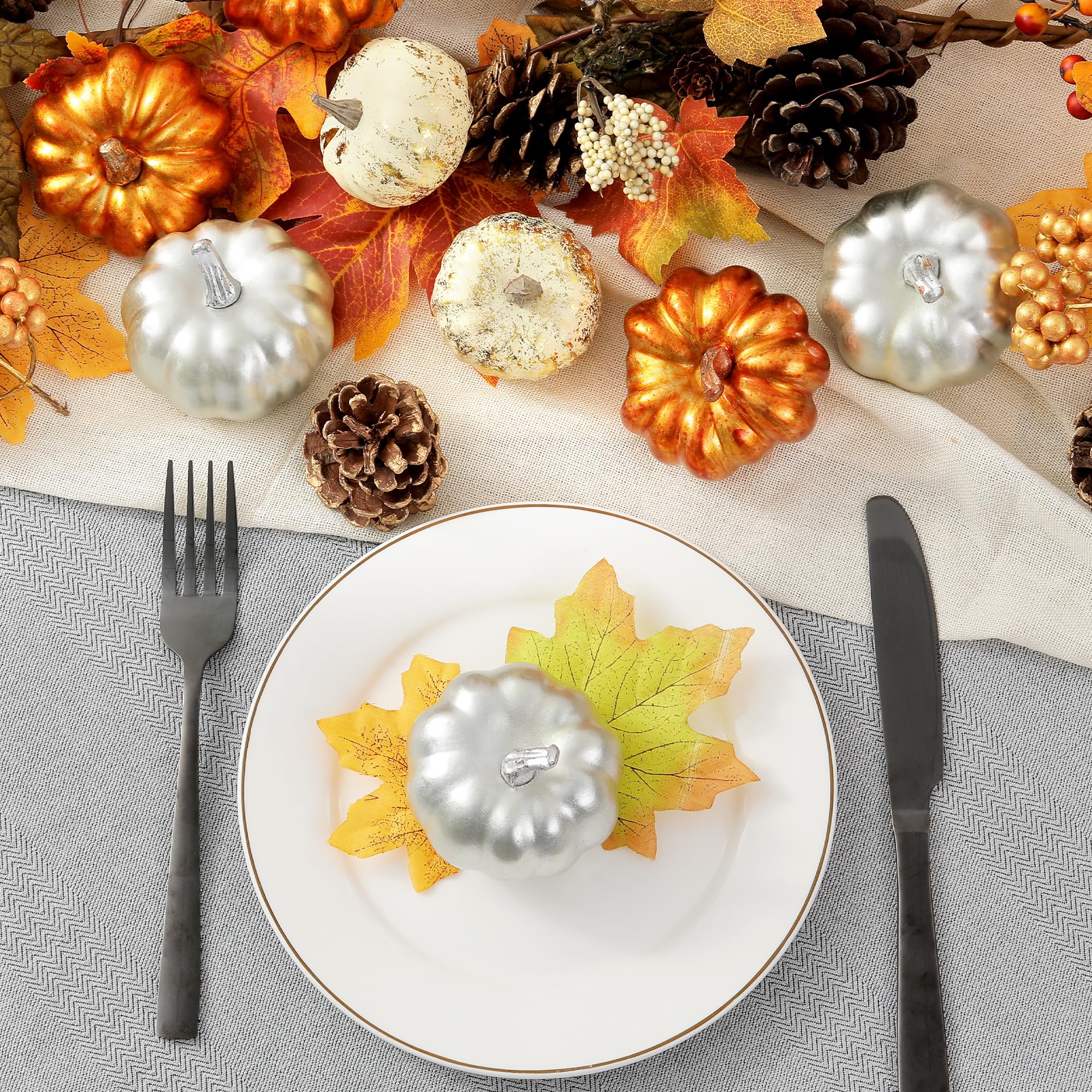 Artgar Pumpkin Decor - White Pumpkin - 10 Pcs Mini Pumpkin Harvest Set - Beige Foam Pumpkins For Home Decor Diy, Table, Hallowee