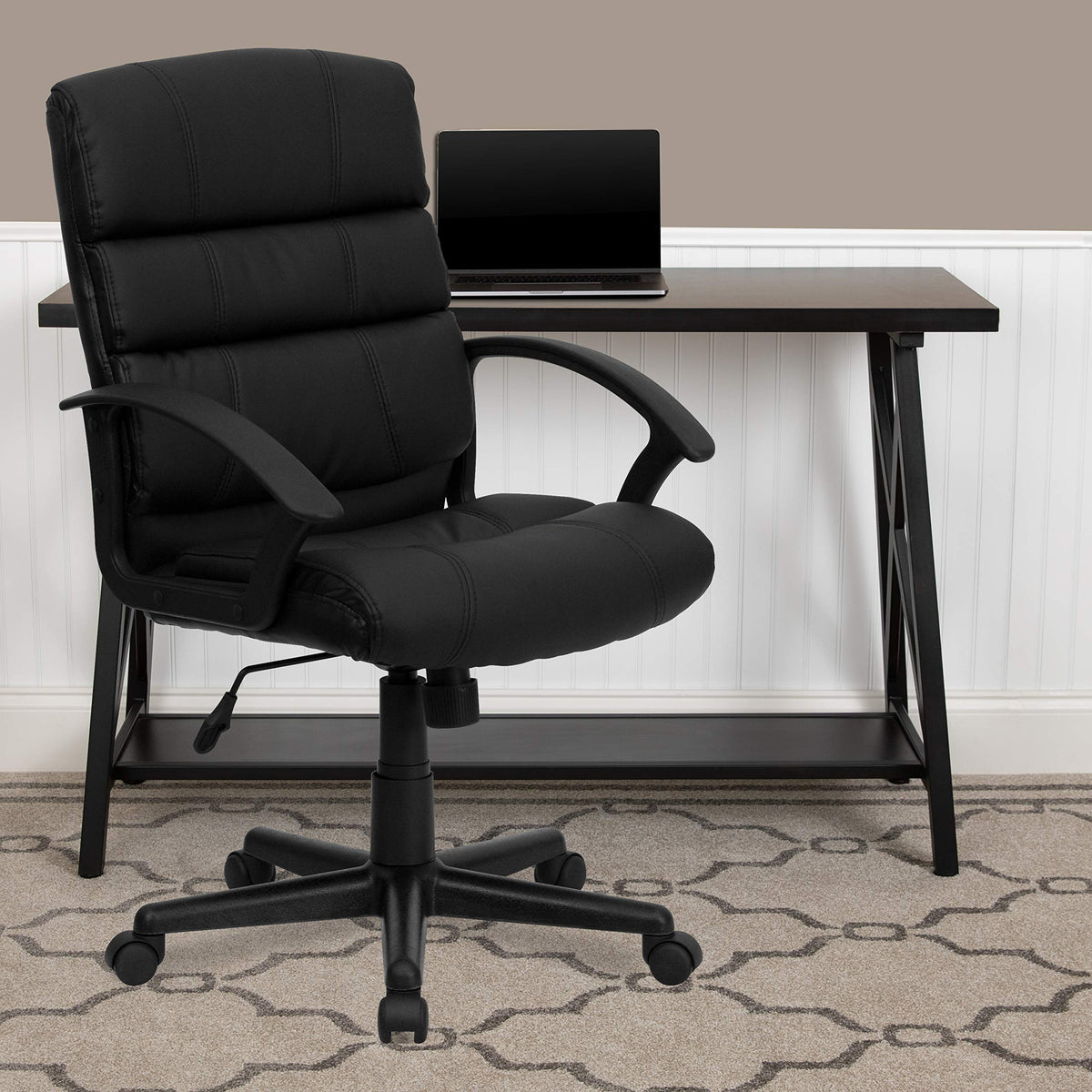 Flash Furniture Lane Mid-Back Black LeatherSoft Swivel Task Office Chair with Arms