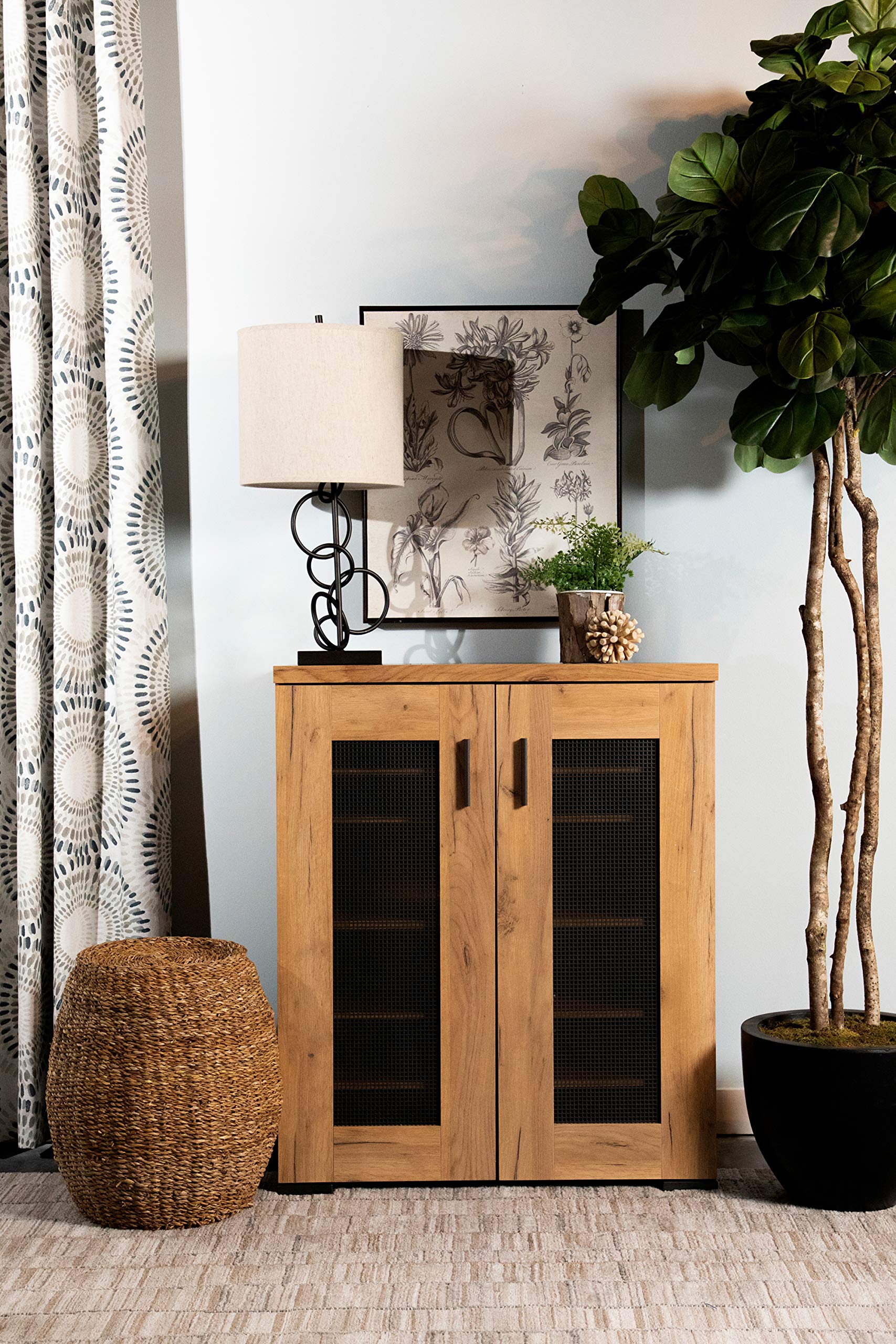 Coaster Furniture Metal Mesh Door Accent Cabinet Golden Oak and Gunmetal 951107