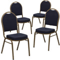4 Pk. Dome Back Stacking Chair with Navy Patterned Fabric - Gold Frame