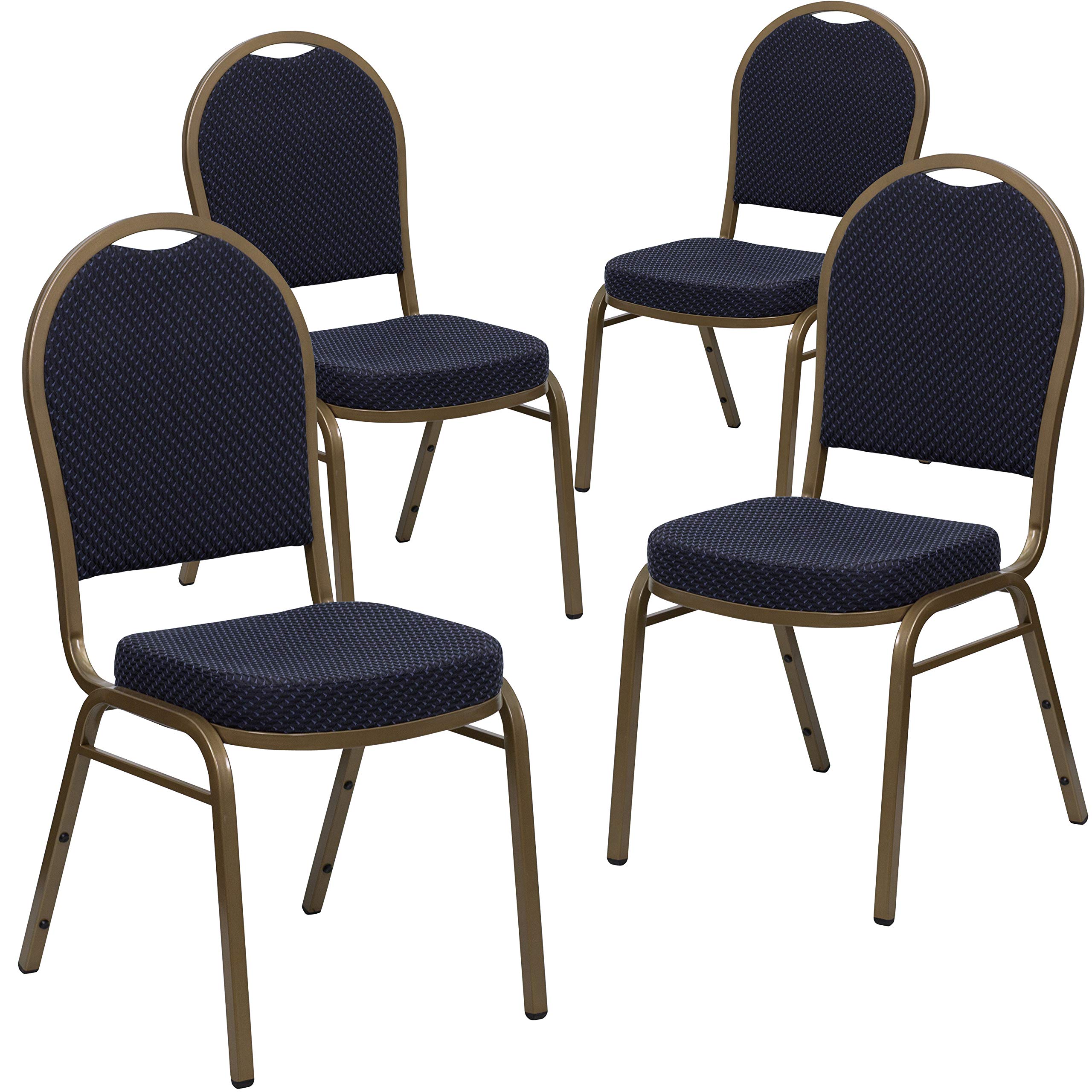 4 Pk. Dome Back Stacking Chair with Navy Patterned Fabric - Gold Frame