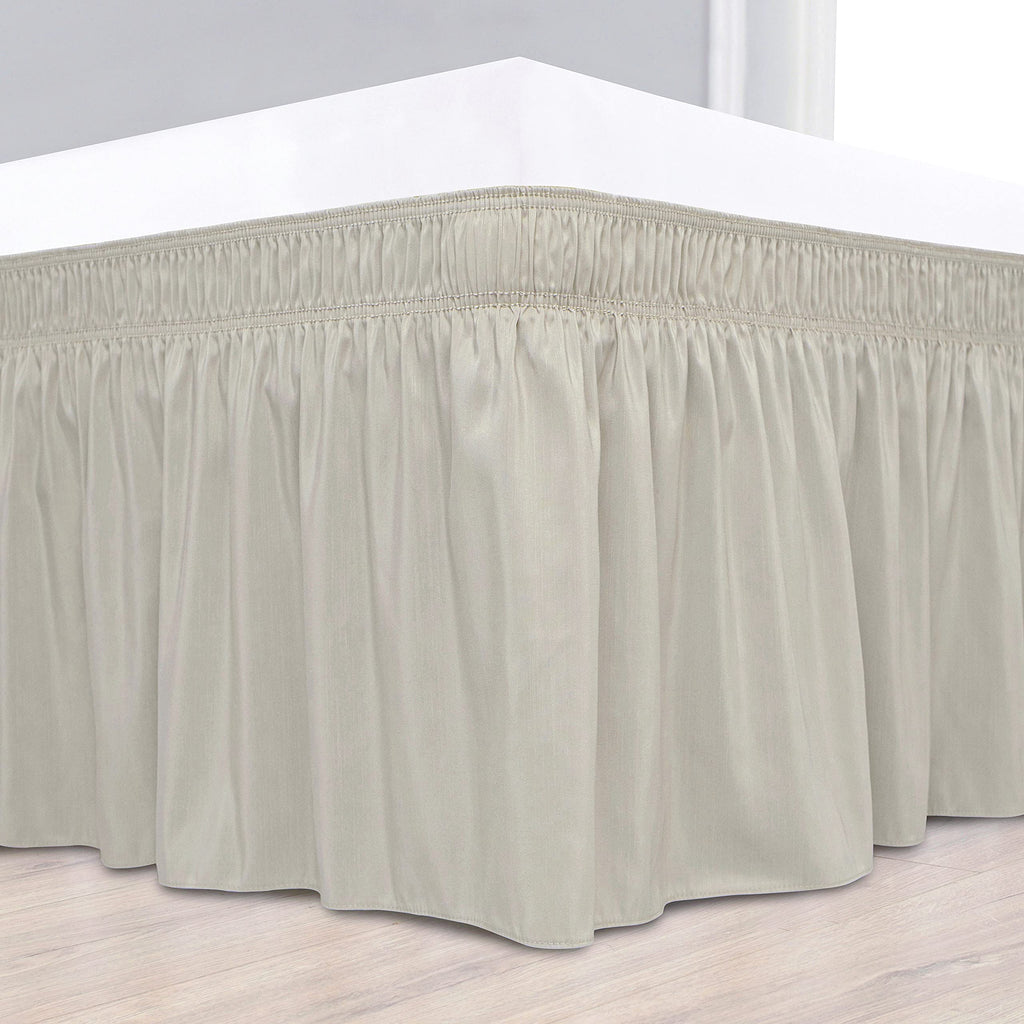 Biscaynebay Wrap Around Bed Skirts For King & Cal King Beds 16' Drop, Camel Grey Adjustable Elastic Dust Ruffles Easy Fit Wrinkle Resistant Silky Luxurious Fabric Machine Washable