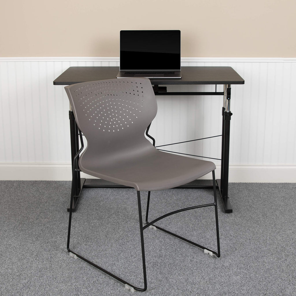 Flash Furniture Hercules Series 661 Lb. Capacity Gray Full Back Stack Chair With Black Powder Coated Frame