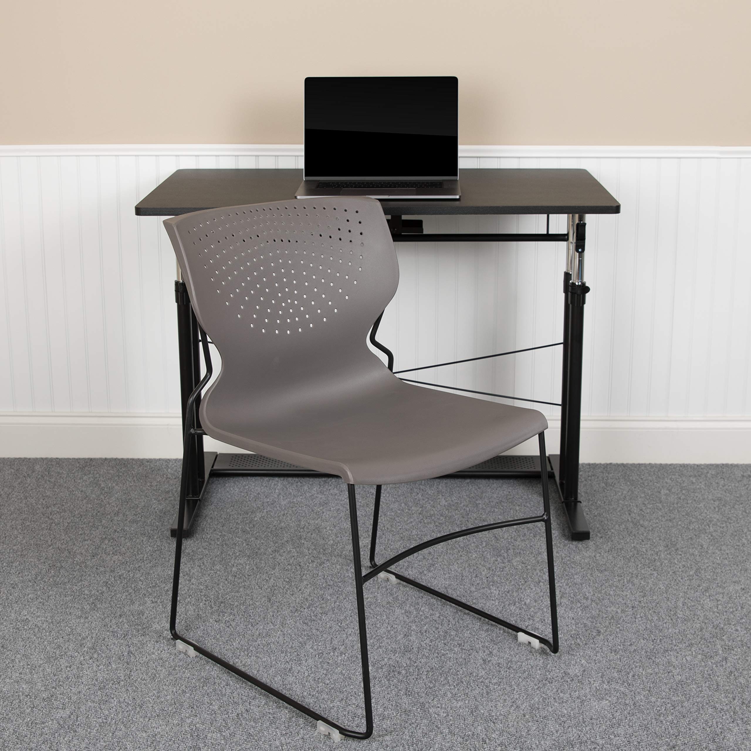 Flash Furniture Hercules Series 661 Lb. Capacity Gray Full Back Stack Chair With Black Powder Coated Frame
