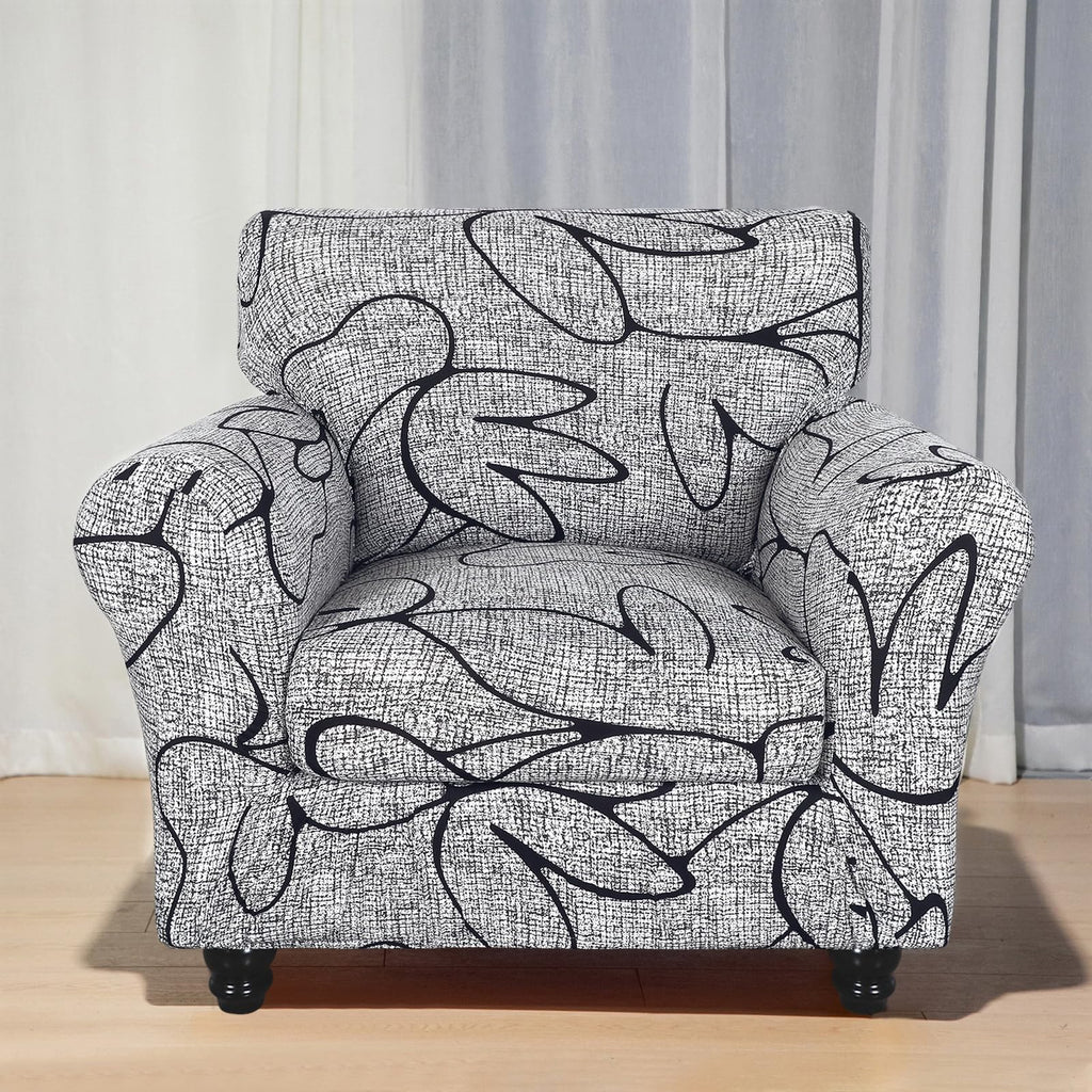 Searchi Stretch Sofa Cover Printed Couch Covers, Floral Pattern 2 Piece Armchair Slipcover With Separate Chair Cushion Cover, Washable Furniture Protector For Living Room(Armchair, Grey Lotus+White)