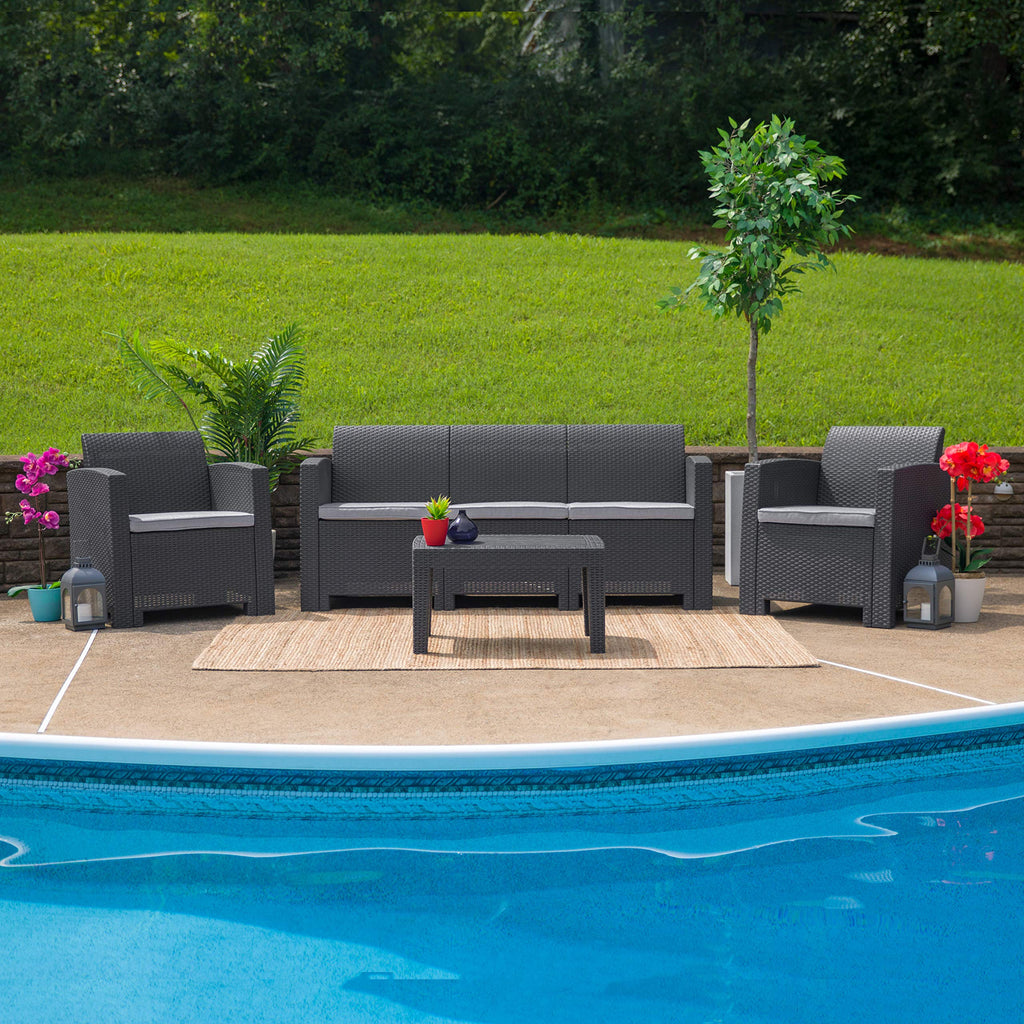 Flash Furniture Seneca Dark Gray Faux Rattan Chair with All-Weather Seneca Light Gray Cushion
