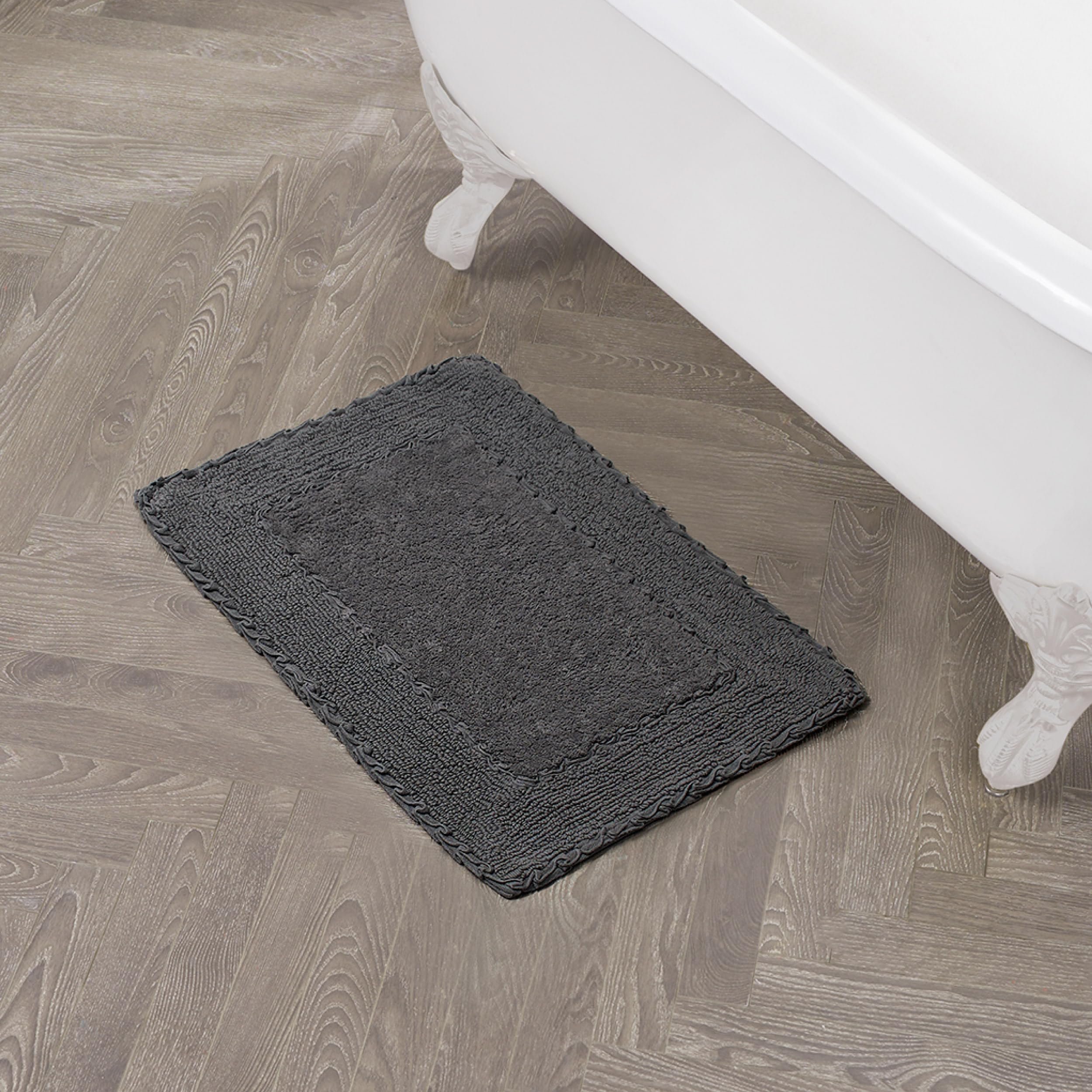 Laura Ashley Ruffle Cotton 17 x 24 Bath Rug, Dark Gray