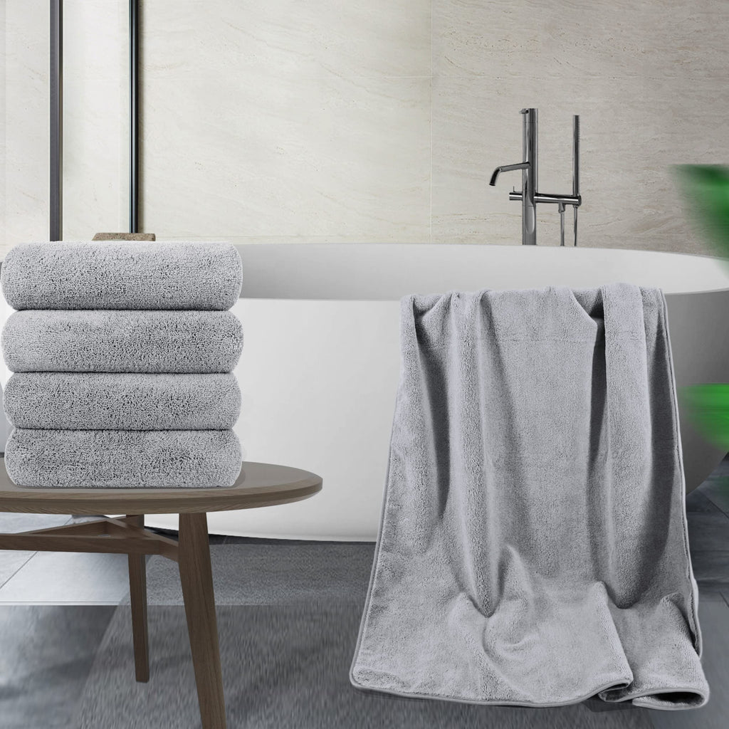 Polyte Microfiber Quick Dry Lint Free Bath Towel, 57 X 30 In, Pack Of 4 (Gray)