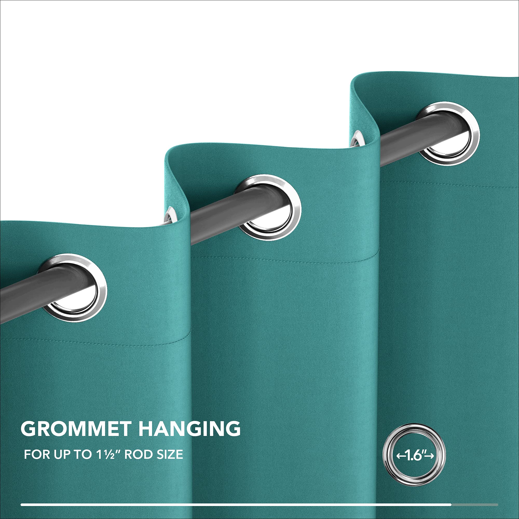 Deconovo Thermal Insulated Blackout Curtains Room Darkening & Energy Saving Solid Grommet Top Curtain Panels For Home Decor Bedroom Windows 2 Panels, Turquoise, 42Wx45L In