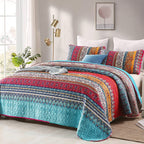 Wongs Bedding Bohemian Quilt Set California King, Boho Striped Pattern Quilts Bedspread Set For All Season, Soft Microfiber Bedd