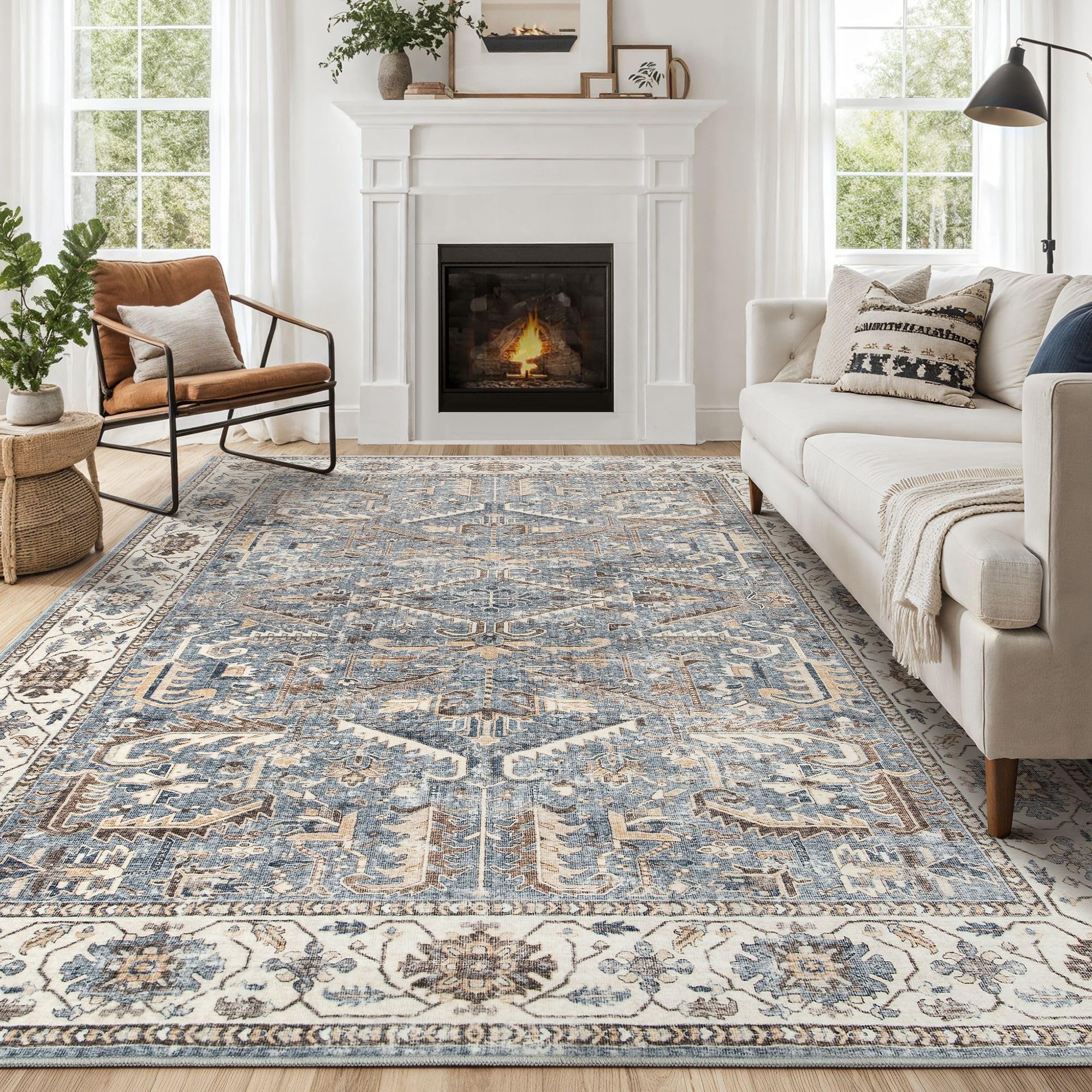 9x12 Area Rug for Living Room - Washable Soft Traditional Tribal Rug for Bedroom Dining Room Home Office, Non-Slip Stain Resista