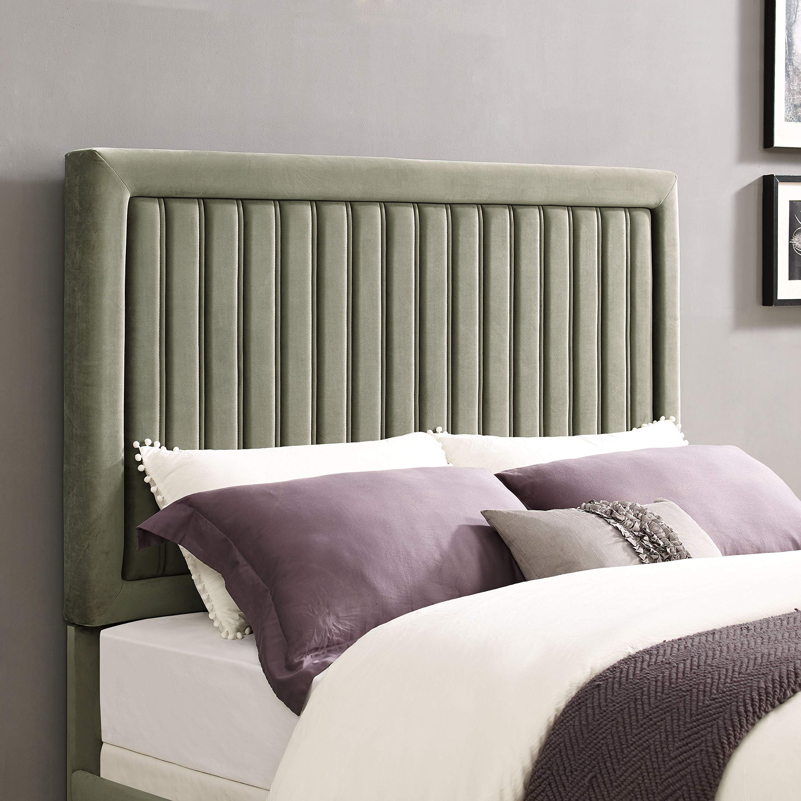 Crosley Furniture Grayson Channel Tufted Upholstered Bed Headboard, Granite Microfiber, Full/Queen