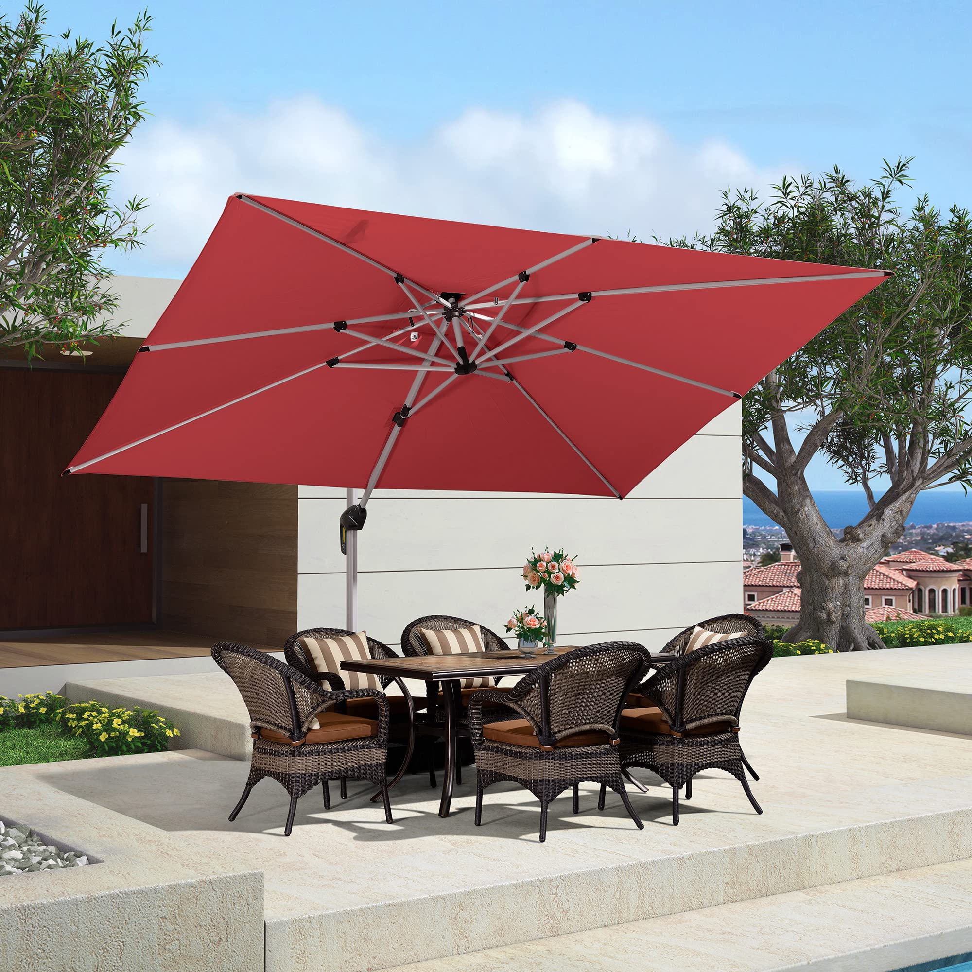 Purple Leaf Rectangle Patio Umbrella 9' X 12' Large Cantilever Umbrella, Terra
