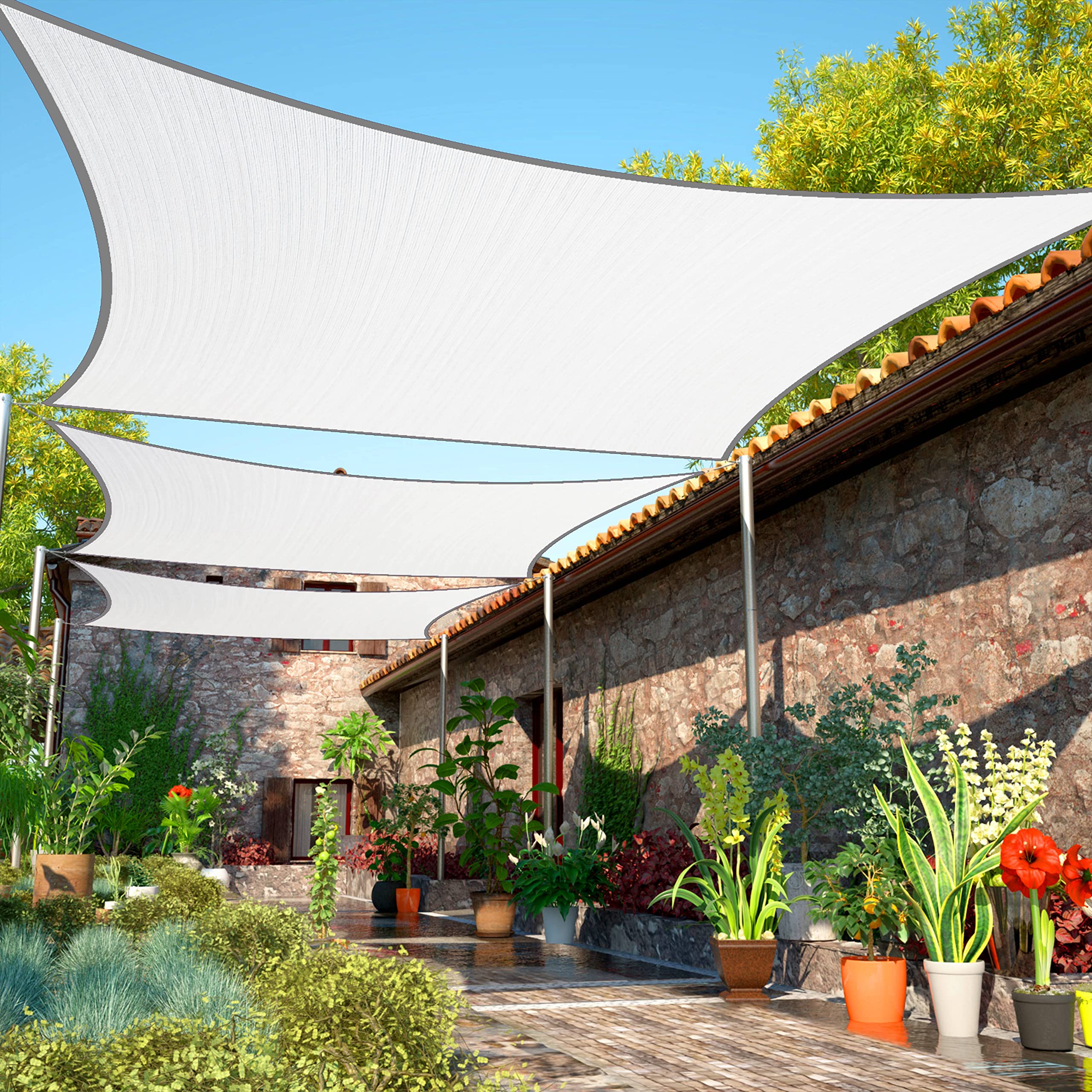 Shademart 22' X 24' White Sun Shade Sail Upf50 Rectangle Smtaps12 Canopy Fabric Cloth Screen, Water And Air Permeable & Uv Resis