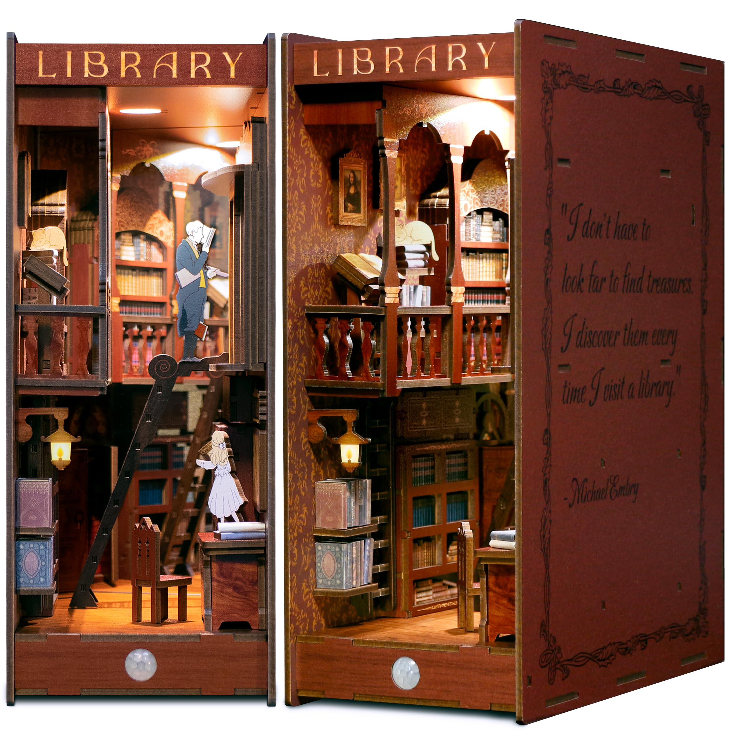 Dolphin Island Miniature Library DIY Book Nook Kit for Adults, 3D Wooden Puzzle Bookend, Booknook Shelf Bookshelf Insert Diorama