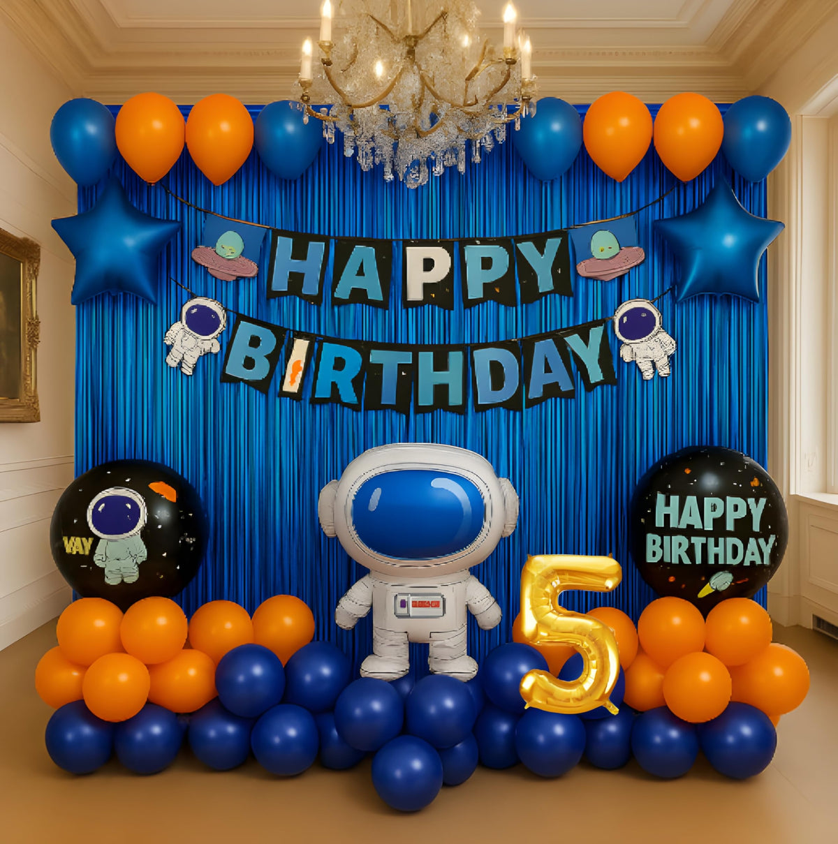 GROOVYDUDZ Space Theme 5th Birthday Decoration Kit for Boys  50 Pcs Astronaut | Happy Birthday Banner, Space Balloons, Blue Foi