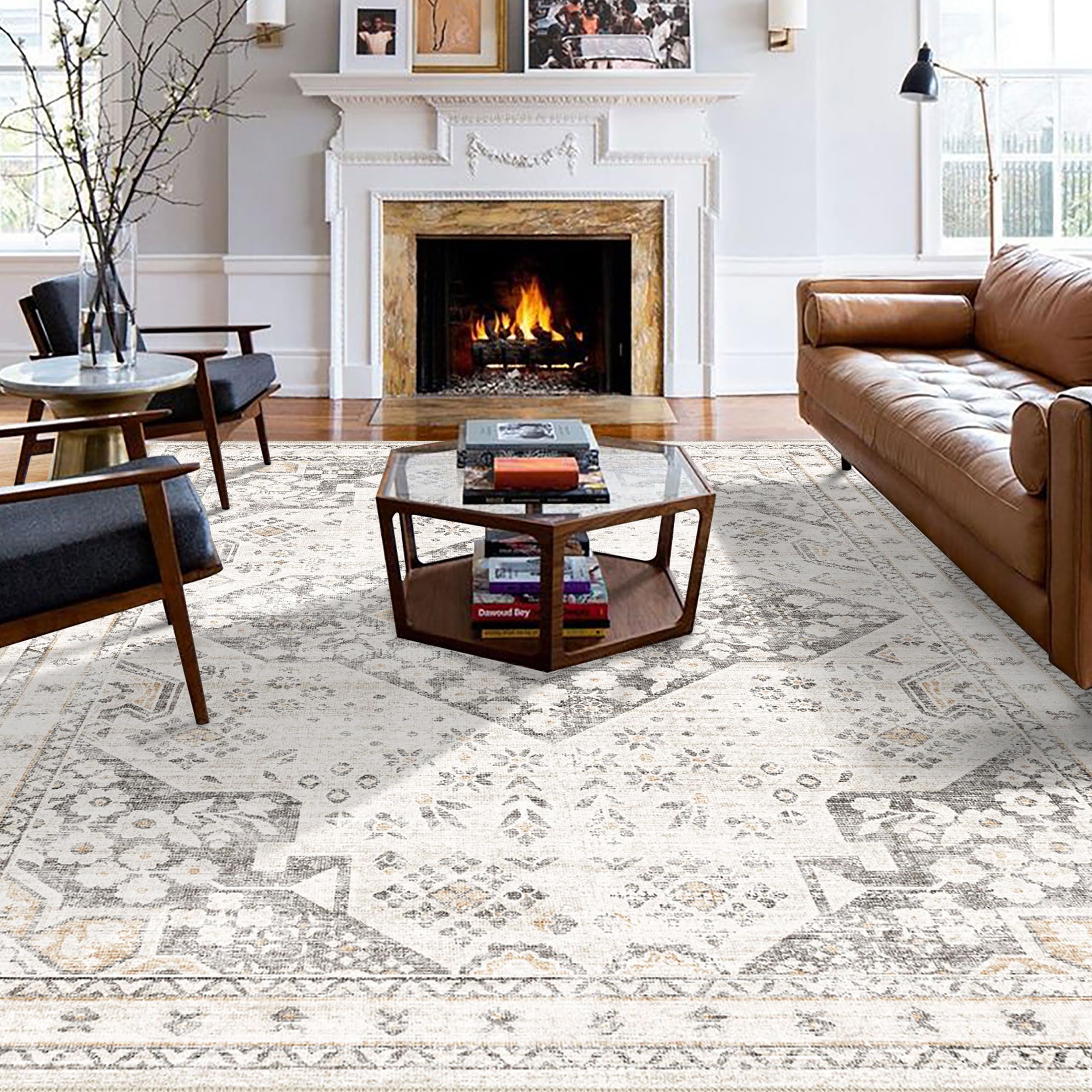 SONGLET Washable Area Rugs 5x7, 5x7 Area Rugs for Living Room, Non Slip Rug Low Pile Area Rug for Living Room Dining Room Bedroo