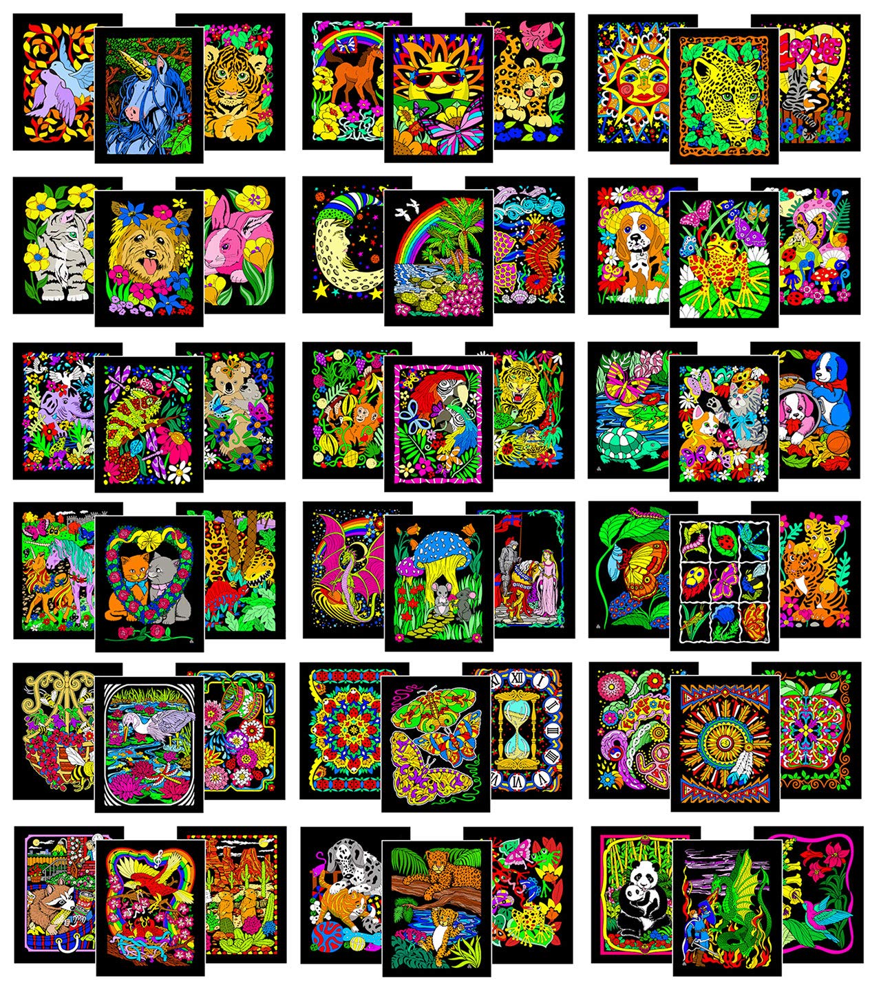 Colossal Pack of 54 Fuzzy Velvet Coloring Posters (All Unique Designs) - Bulk Crafts and Coloring Activity for All Ages - Great 