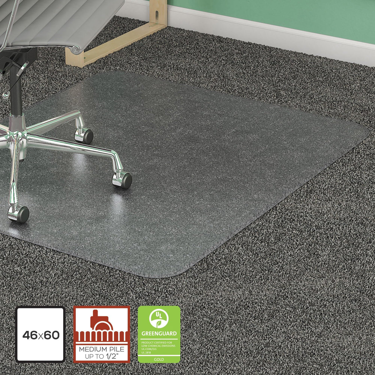 Lorell Rectangular Medium Pile Chairmat Chair Mat, Clear