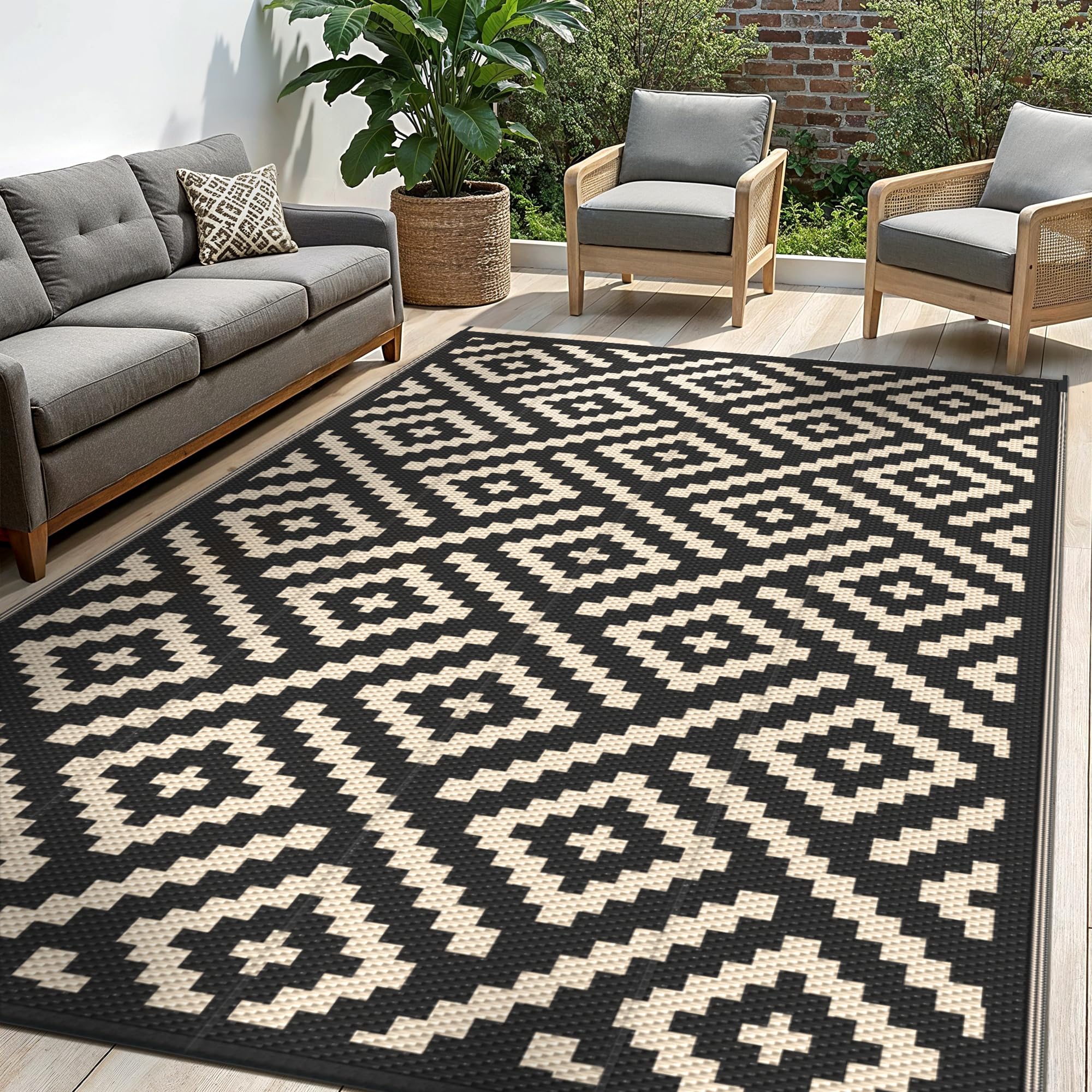 Sarben Waterproof Outdoor Rug 4X6 Ft, Patio Rug Mat, Reversible Plastic Straw Rug, Indoor/Outdoor Area Rugs Carpet For Rv, Campi