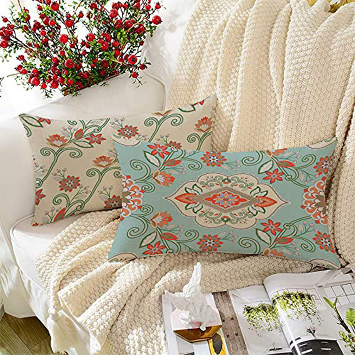 Amazon Brand  Umi Poly Cotton Rectangular Cushion Covers, Set Of 2 (12X18 In)