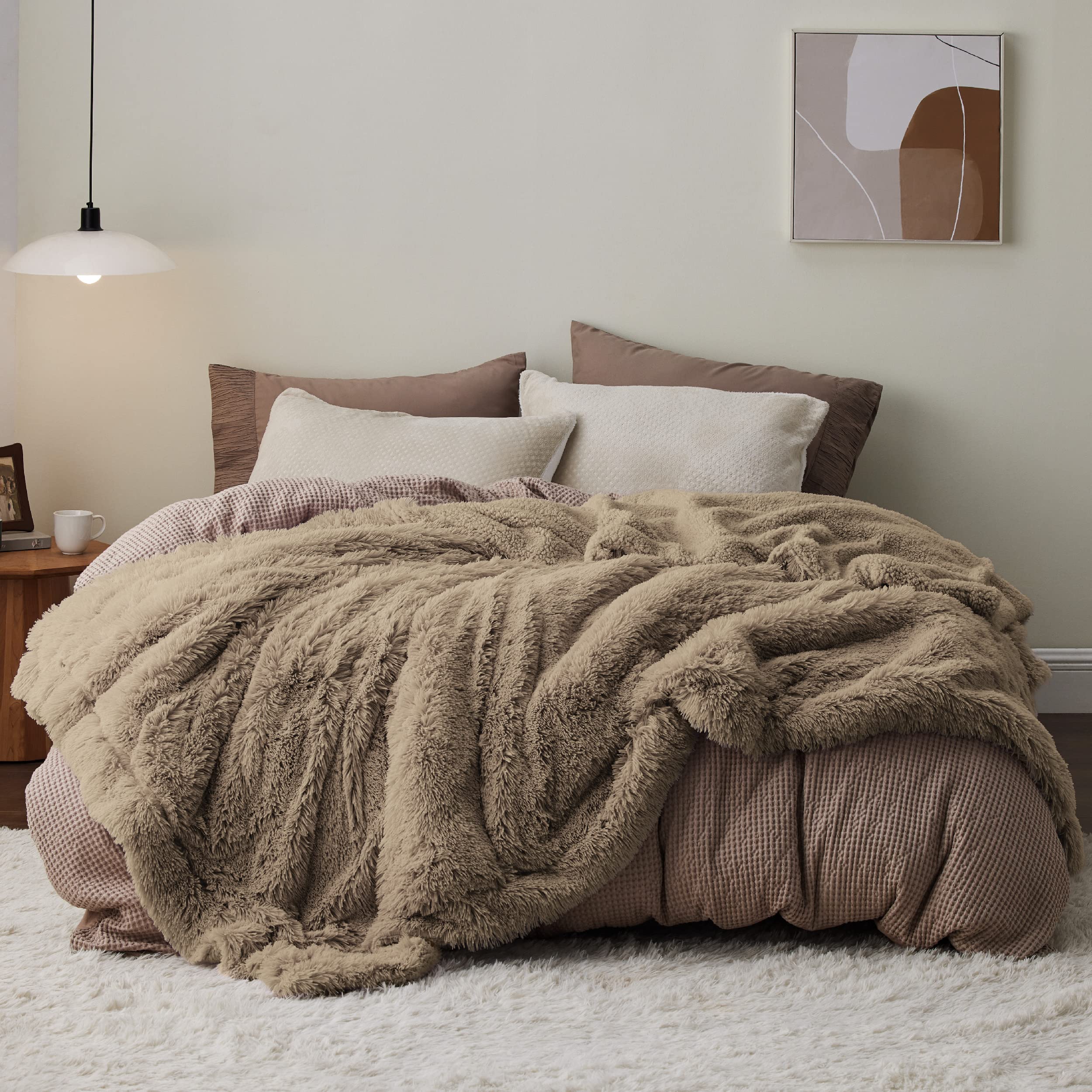 Bedsure Faux Fur Blankets Queen Size Taupe - Fuzzy, Fluffy, And Shaggy Faux Fur, Soft And Thick Sherpa, Cozy Warm Decorative Gif