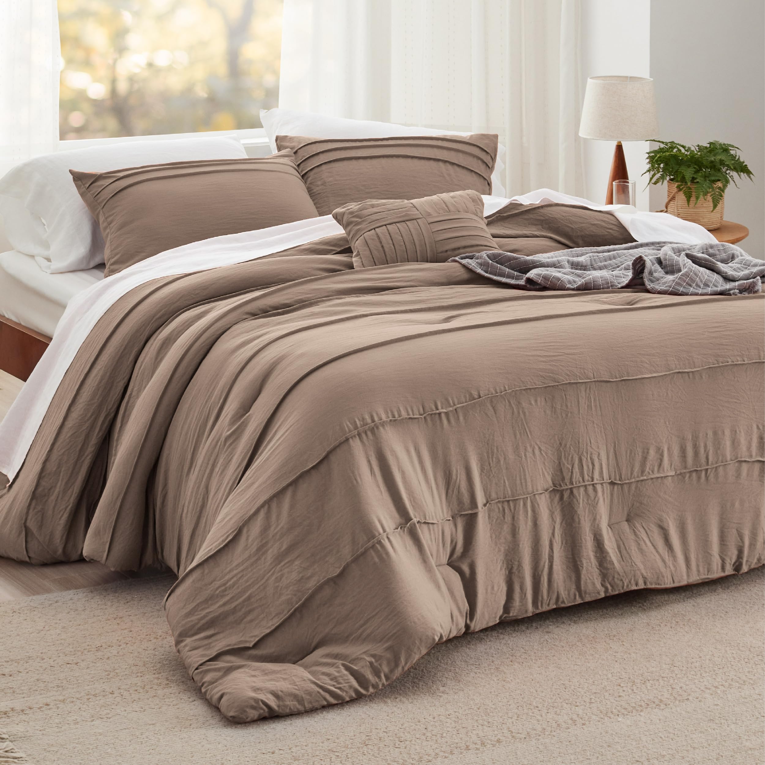 Bedsure Brown California King Comforter Set - 4 Pieces Pinch Pleated Bed Set, Down Alternative Bedding Sets For All Season, Incl