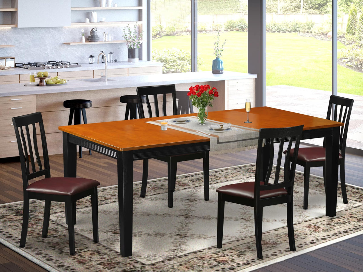 East West Furniture QUAN5-BCH-LC 5 Piece Dining Set Includes a Rectangle Dining Room Table with Butterfly Leaf and 4 Faux Leather Upholstered Chairs, 40x78 Inch, Black & Cherry