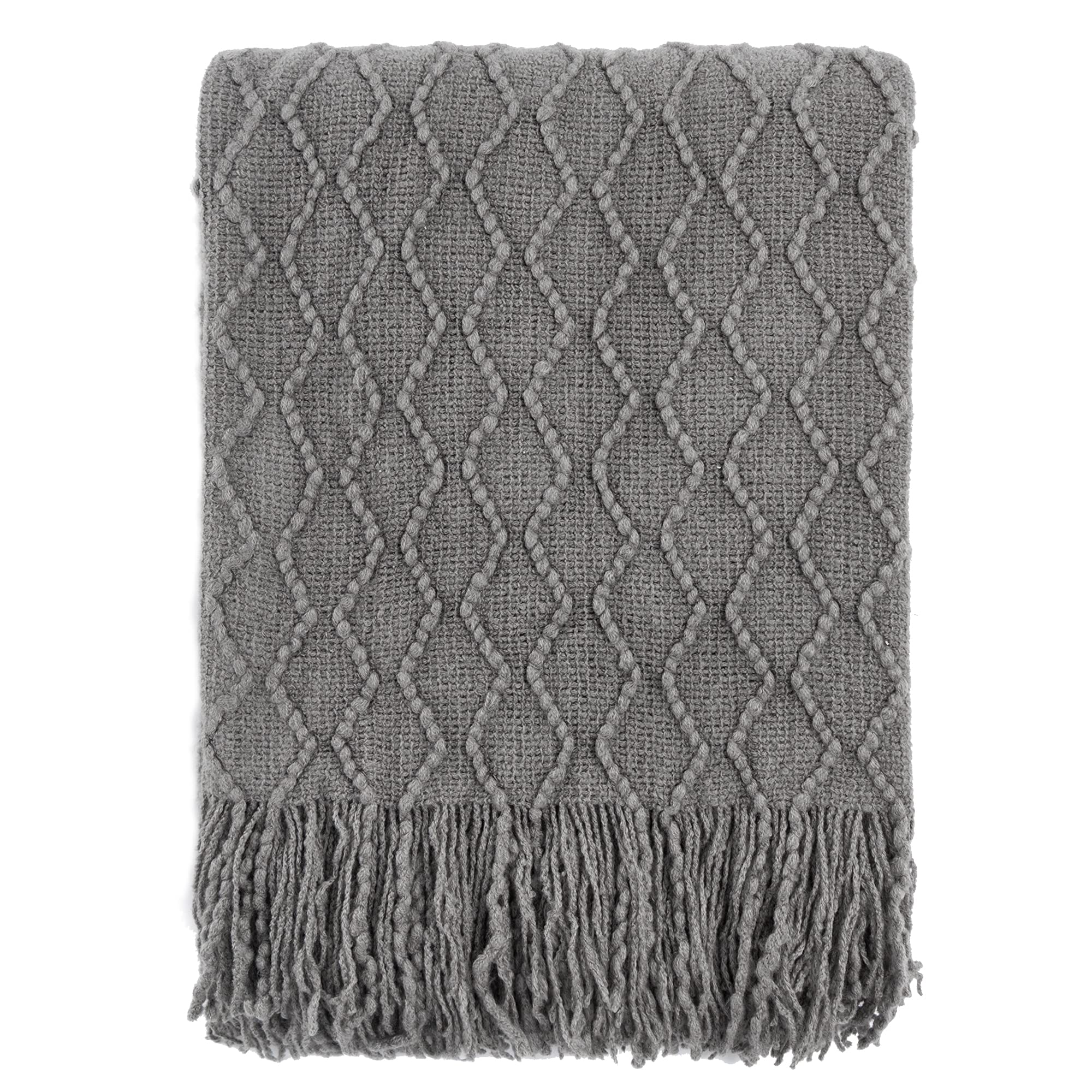 Battilo Home Dark Grey Throw Blanket For Couch, Textured Solid Soft Sofa Throw, Knitted Decorative Grey Blanket, 50''X60''