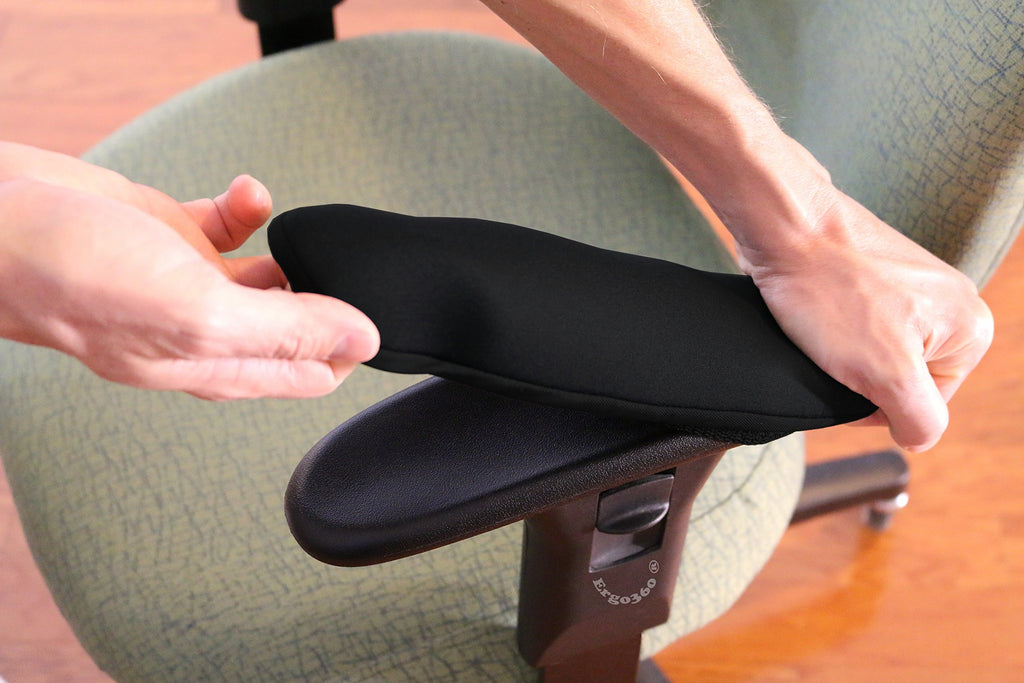 Ergo360 Soft Chair Arm Pad Covers - Protect & Cushion Armrests, 10.5" to 13" Long, Complete Set of 2, Black, Model: Fitted-Armrest