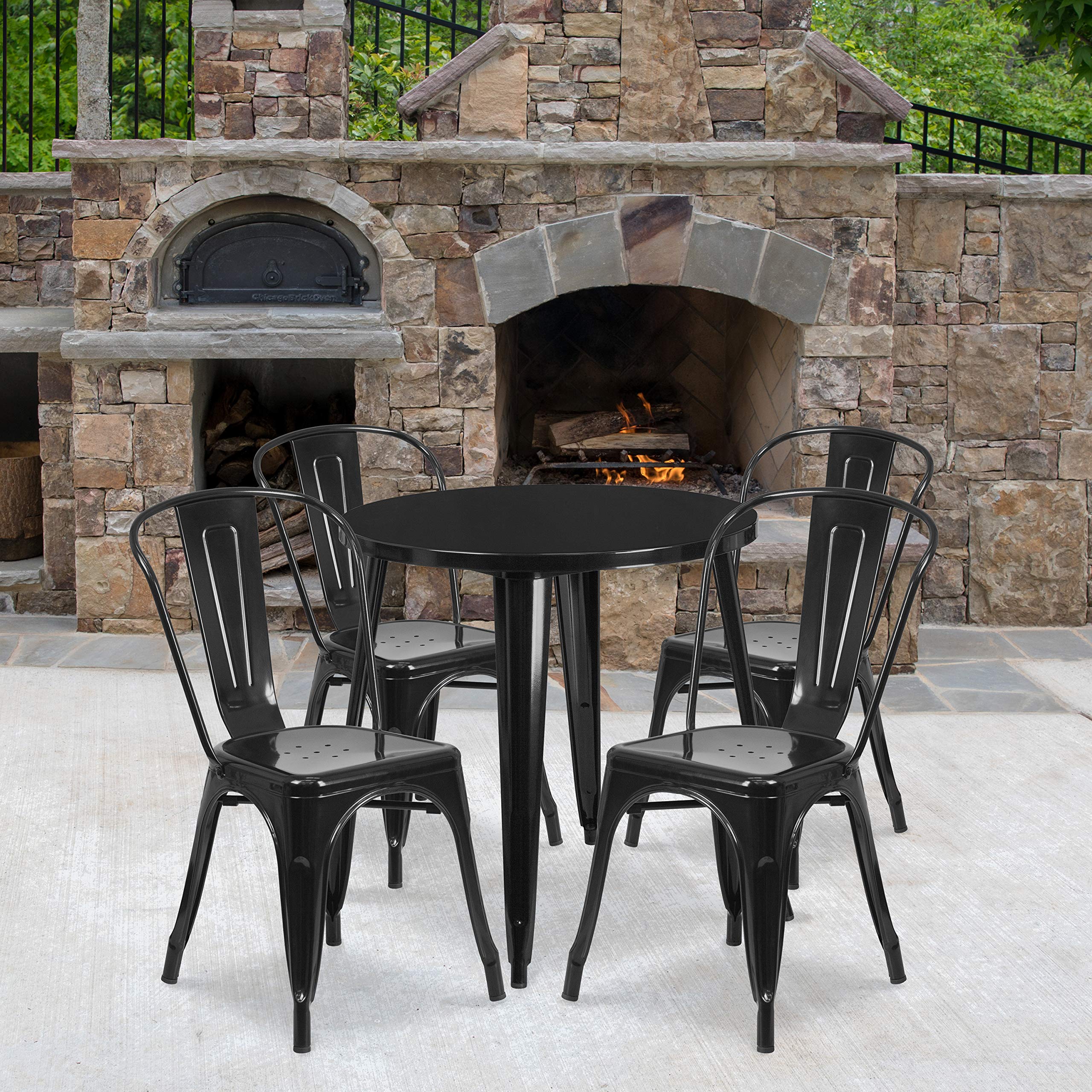 Flash Furniture Dalton Commercial Grade 30" Round Black Metal Indoor-Outdoor Table Set with 4 Cafe Chairs