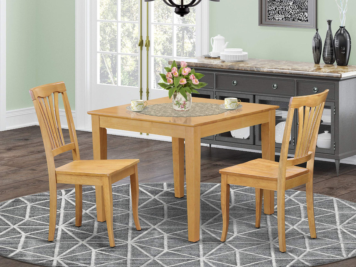 East West Furniture Oxford 3 Piece Kitchen Set Contains a Square Table and 2 Dining Room Chairs, 36x36 Inch, OXAV3-OAK-W