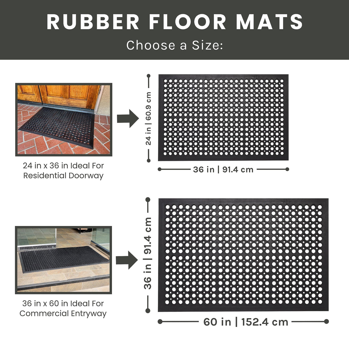 Envelor 2-Pack Anti Fatigue Rubber Floor Mat Non-Slip Restaurant Mat For Floors Bar Mat Drainage Mat Doormat Door Mat Utility Garage Floor Mat Home Mat Anti Slip Entry Mat 24 X 36 Inches