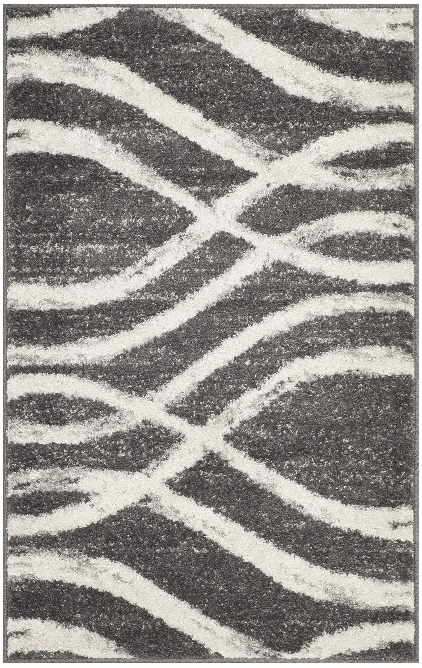 SAFAVIEH Adirondack Collection Accent Rug - 26 x 4, Charcoal & Ivory, Modern Wave Distressed Design, Non-Shedding & Easy Care,