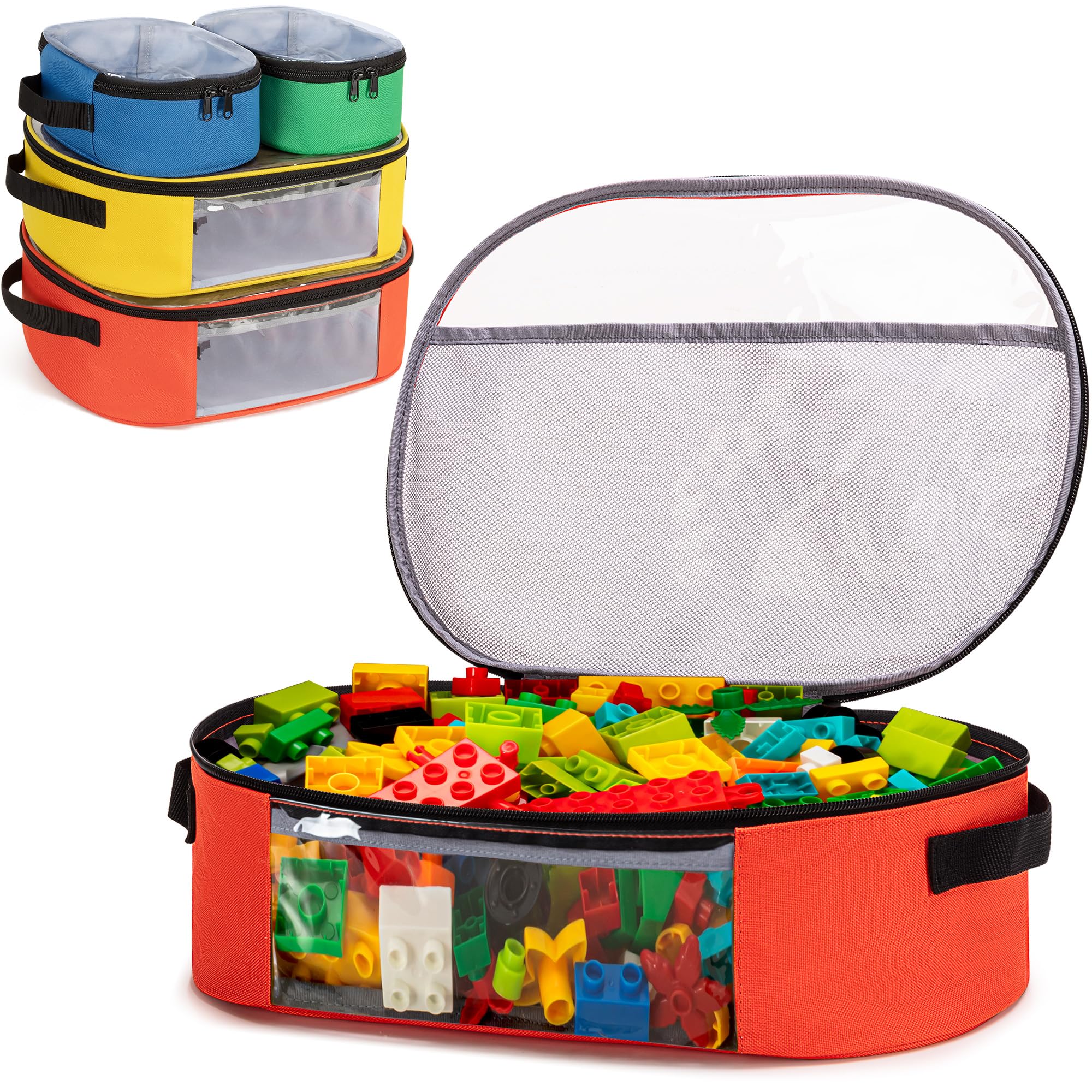Rexmica 4pcs Toy Storage Organizer Container Bag Compatible with LEGO Bricks, Travel Bag for Building Bricks, Puzzle, Car Toy, M