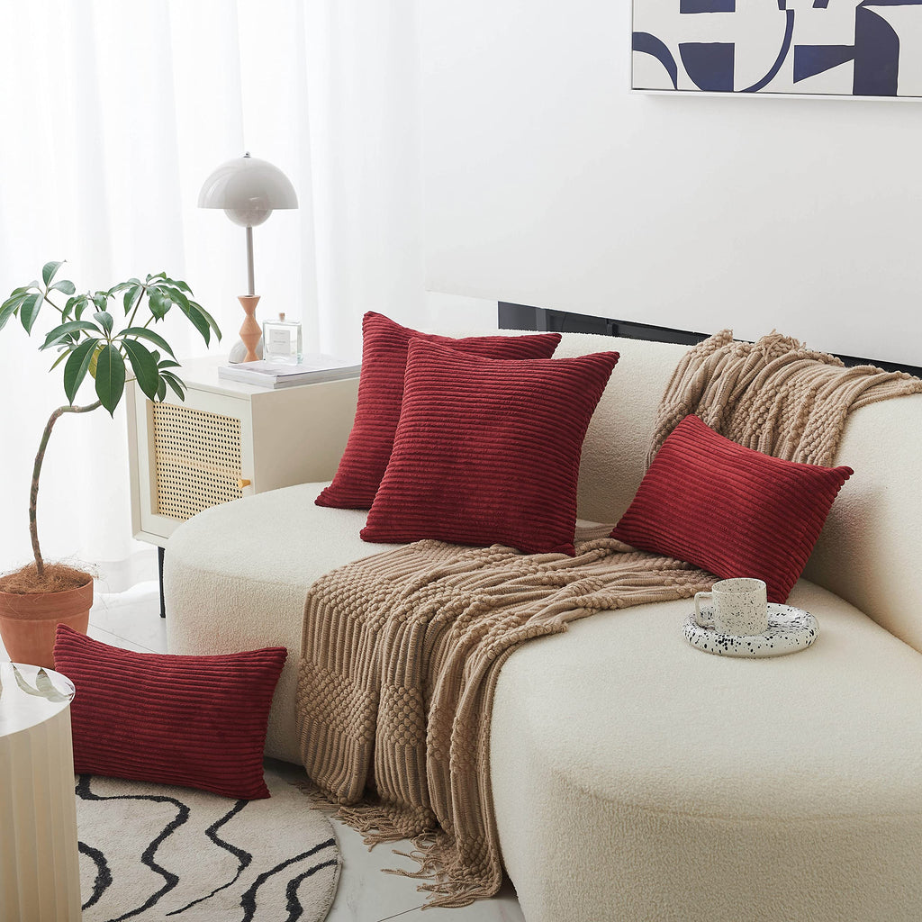 Home Brilliant 12X20 Pillow Cover Decorative Lumbar Throw Pillows Solid Striped Corduroy Throw Pillow Case Oblong Cushion Cover