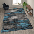 Flash Furniture Rylan Collection Abstract Area Rug - Scraped Design Blue Olefin Rug - 8' X 10' Area Rug - Jute Backing - Living Room, Bedroom, & Family Room