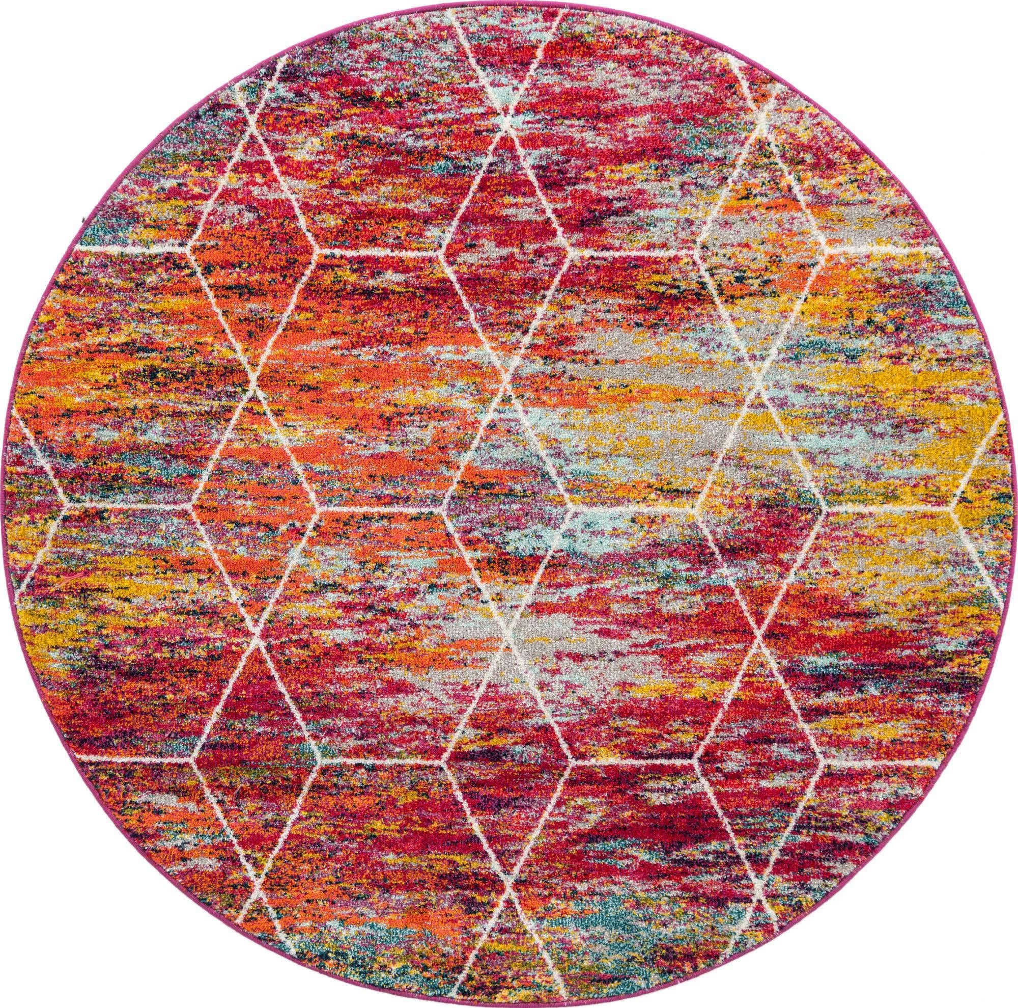 Unique Loom Trellis Frieze Collection Area Rug - Geometric (6 Round, Multi/ Ivory)