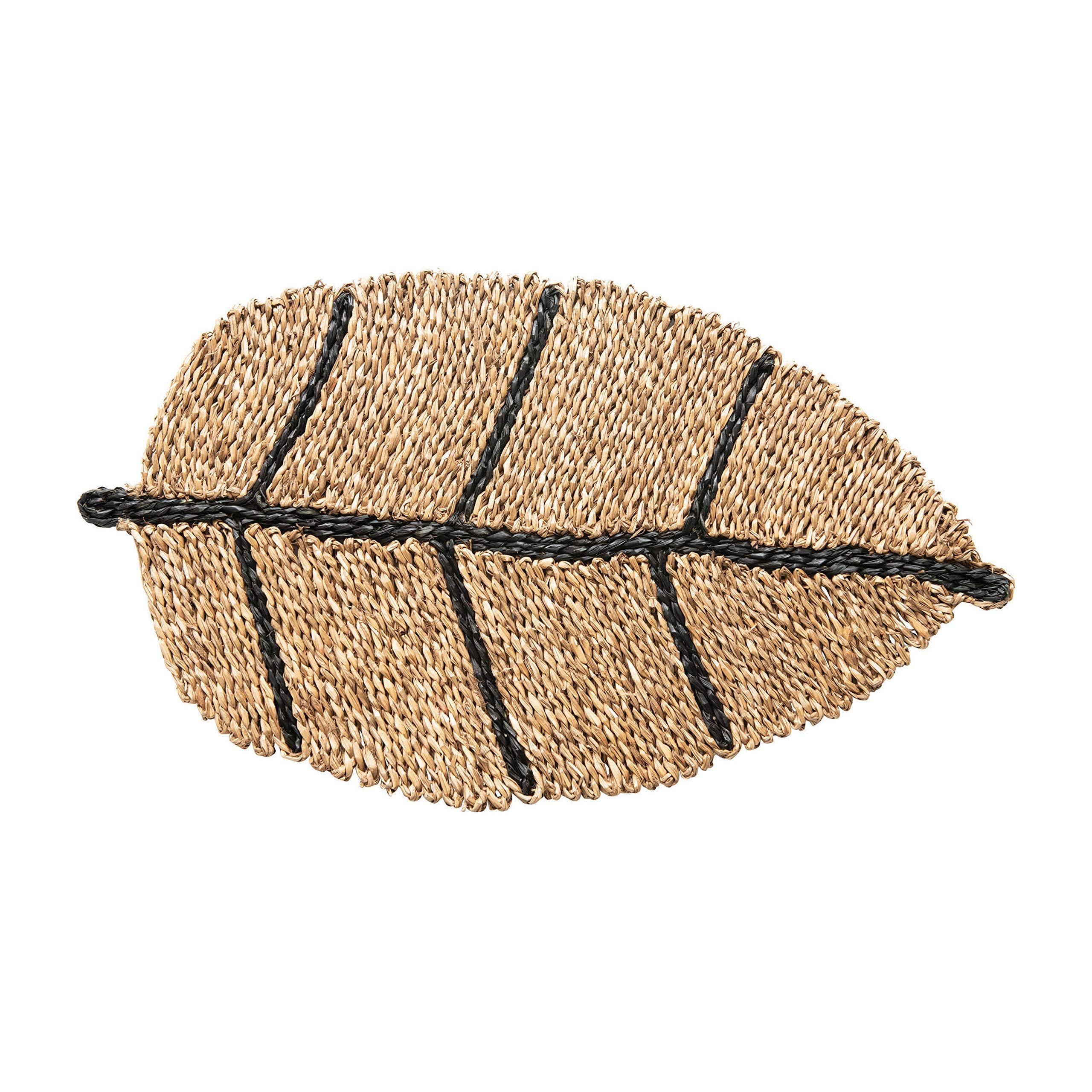 Bloomingville Seagrass Leaf Shaped Mat, Natural & Black Doormat
