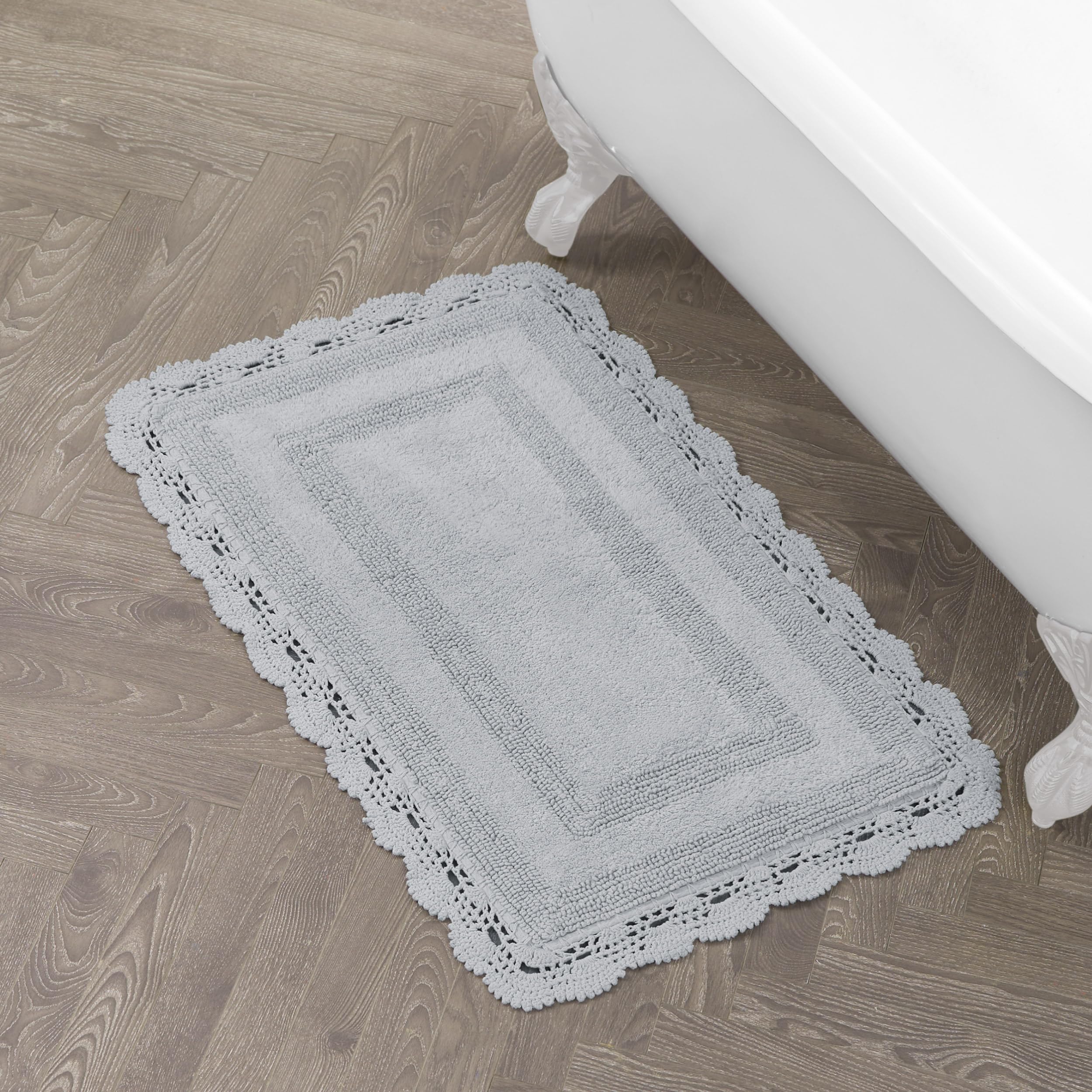 Laura Ashley Crochet Cotton 24x40 Bath Rug, Light Grey