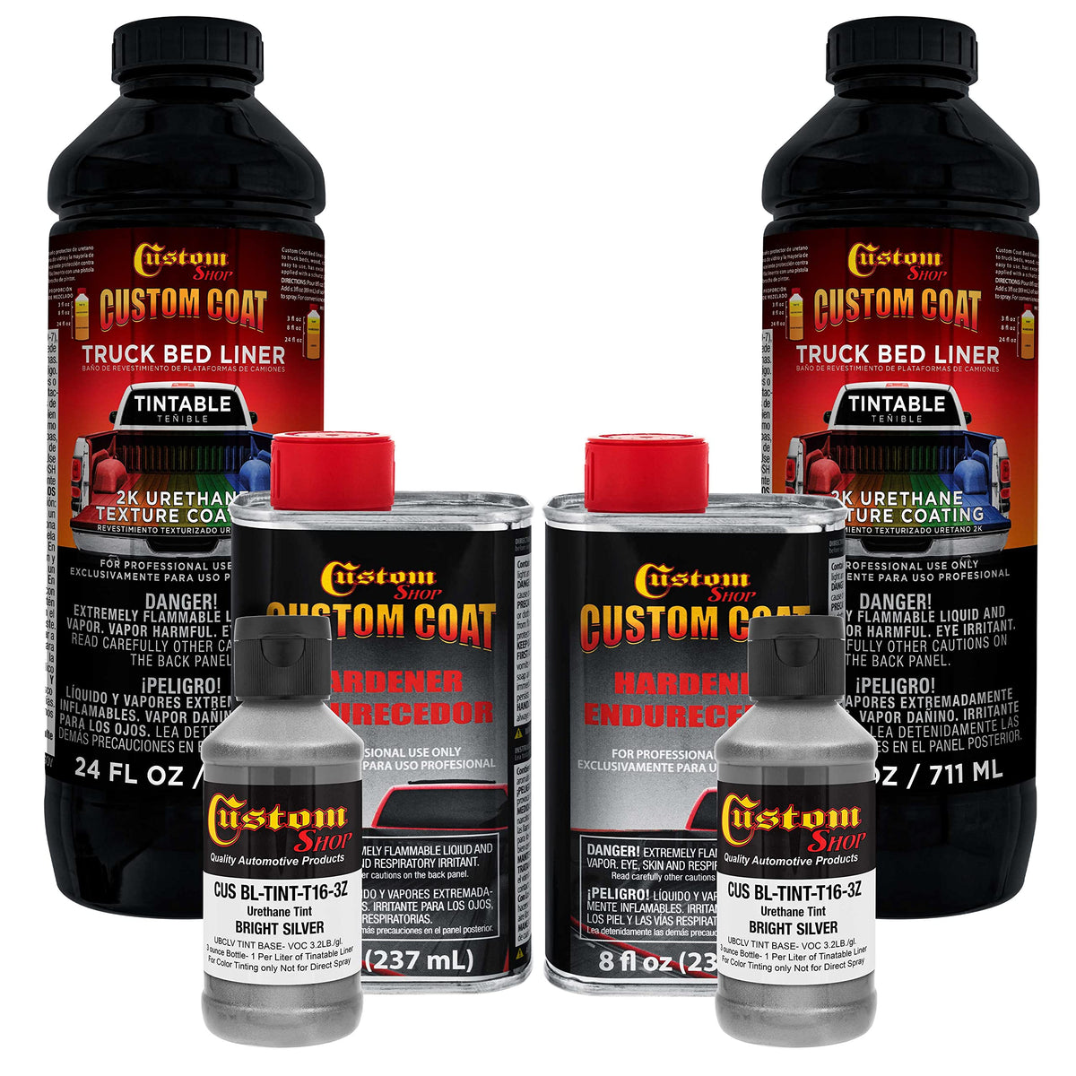 Custom Coat Bright Silver 2 Quart (1/2 Gallon) Urethane Spray-On Truck Bed Liner Kit - Easy Mixing, Just Shake, Shoot - Durable