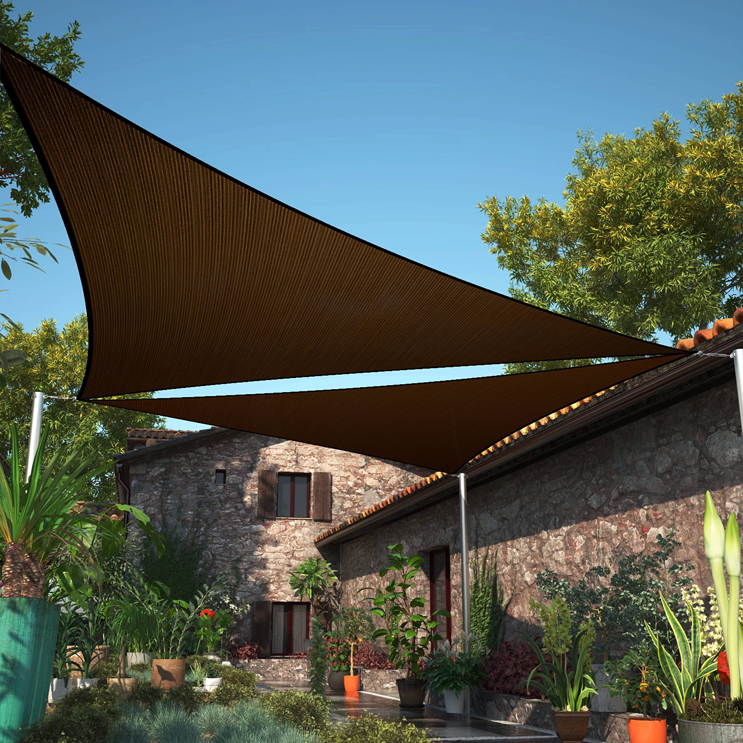Shademart 8' X 8' X 8' Brown Sun Shade Sail Triangle Smslt Canopy Fabric Cloth Screen, Water Air Permeable & Uv Resistant, Heavy