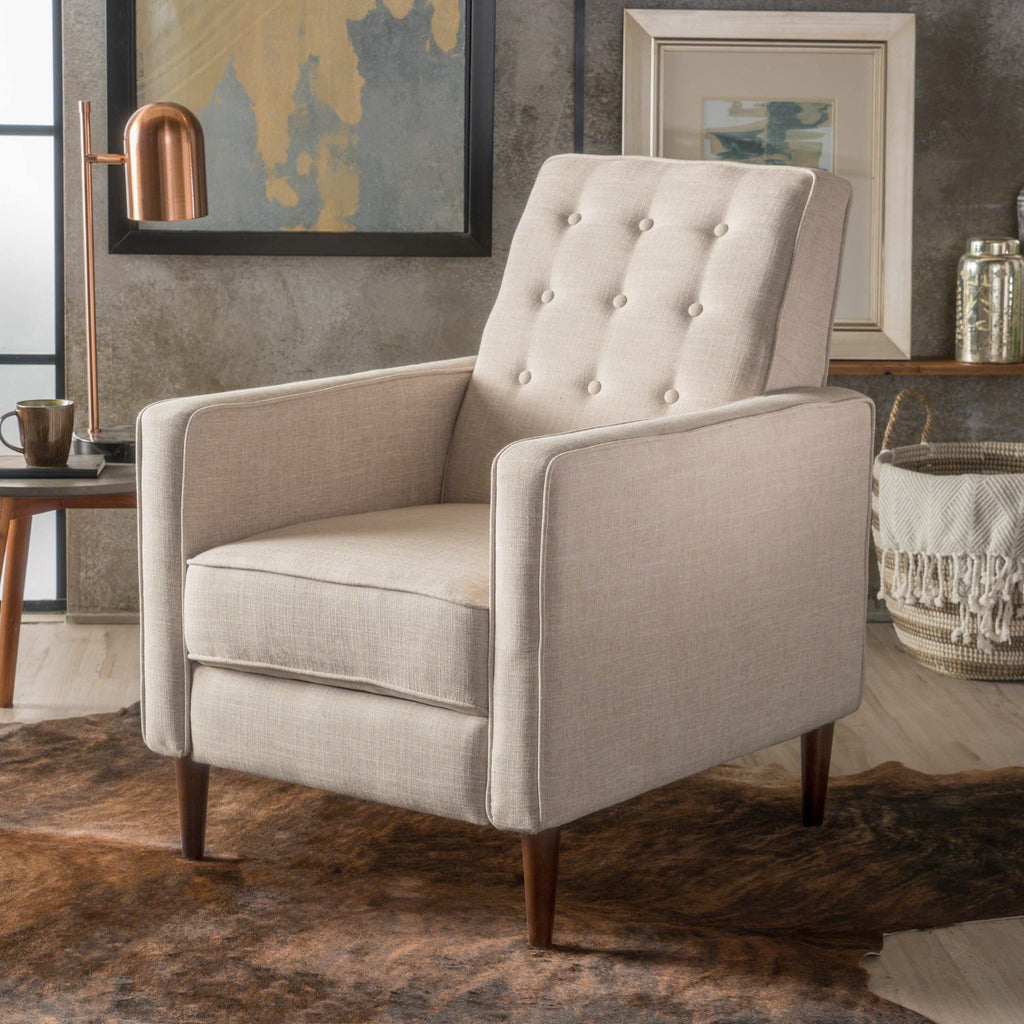 Christopher Knight Home Macedonia Mid Century Modern Tufted Back Fabric Recliner (Cream)