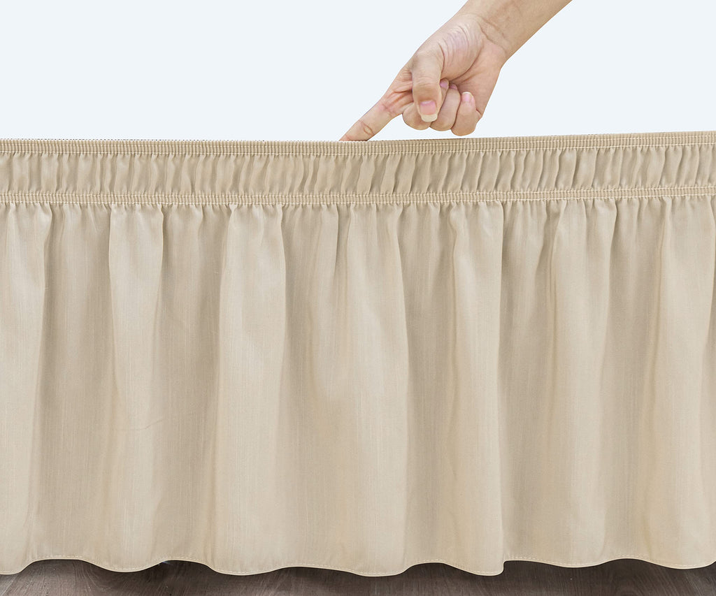 Biscaynebay Wrap Around Bed Skirts For Full & Full Xl Beds 12' Short Drop, Light Camel Adjustable Elastic Dust Ruffles Easy Fit