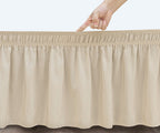 Biscaynebay Wrap Around Bed Skirts For Full & Full Xl Beds 12' Short Drop, Light Camel Adjustable Elastic Dust Ruffles Easy Fit
