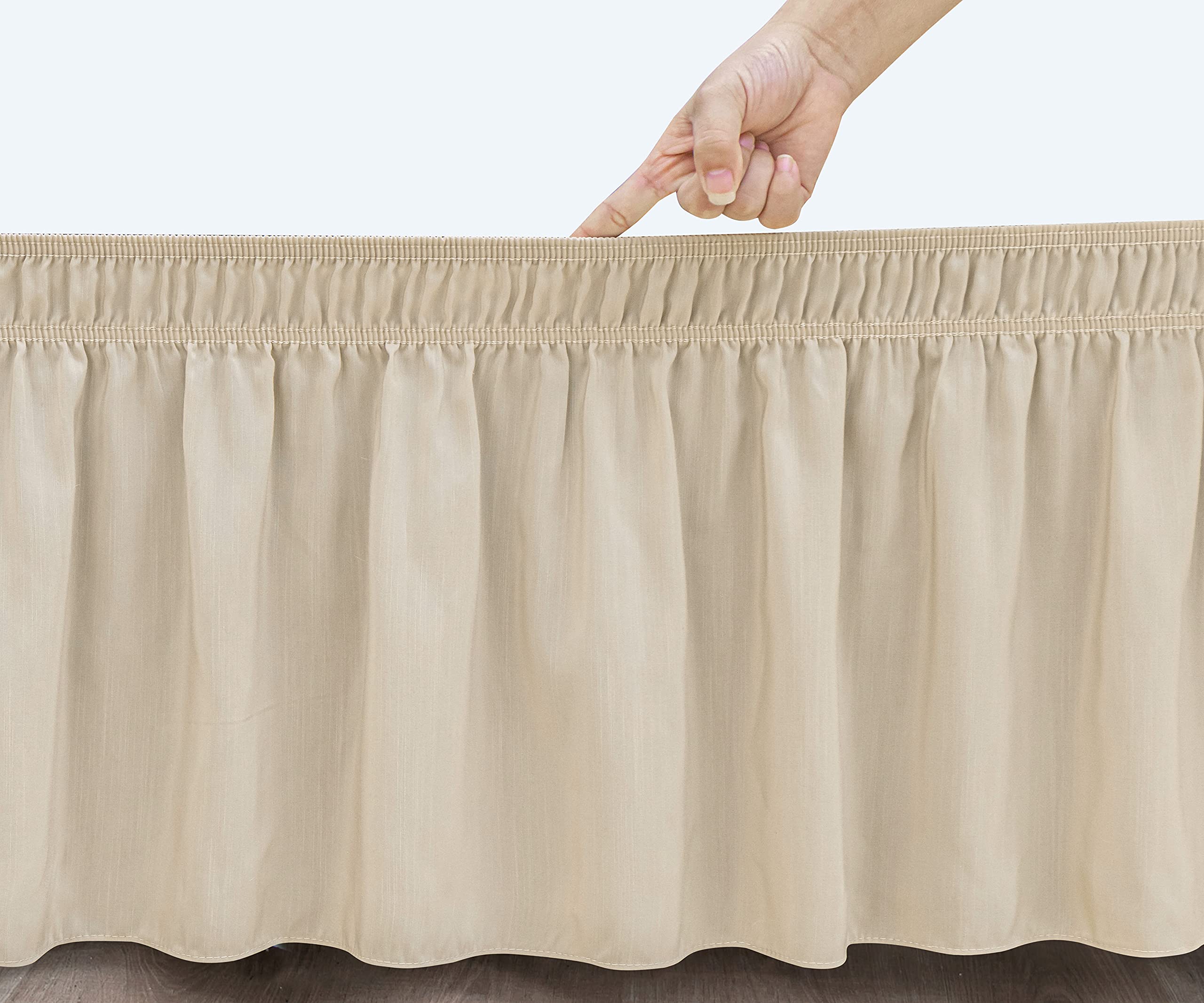 Biscaynebay Wrap Around Bed Skirts For Full & Full Xl Beds 12' Short Drop, Light Camel Adjustable Elastic Dust Ruffles Easy Fit