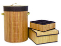 FixtureDisplays Set of 3 Laundry Hampers Bamboo Round Wicker Clothes Bin Baskets Storage Bin Organizers Retail Dump Bin Folding 